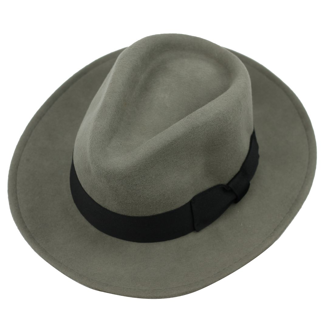 Fedora déformable 100 % laine à large bord gris