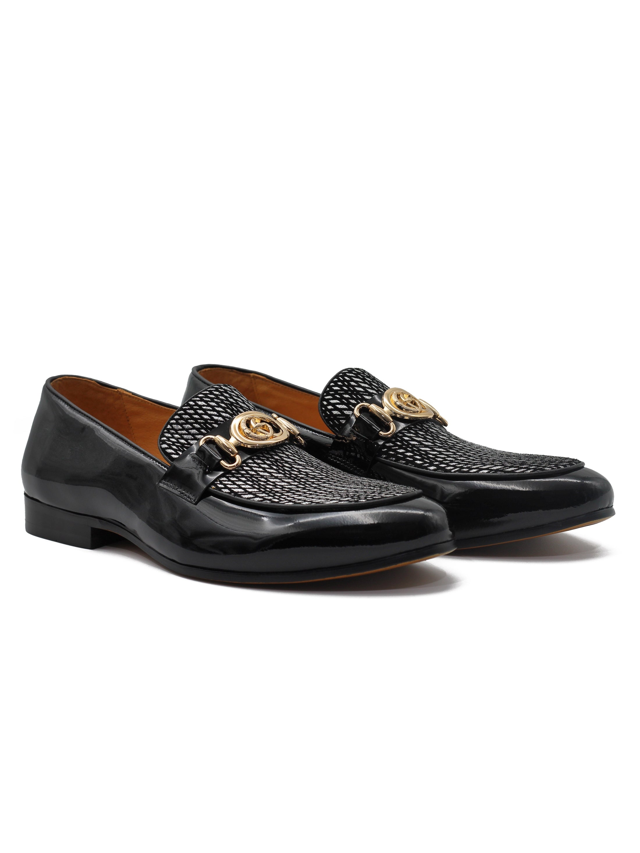 BLACK PATENT LEATHER LOAFERS SILVER GLITTER