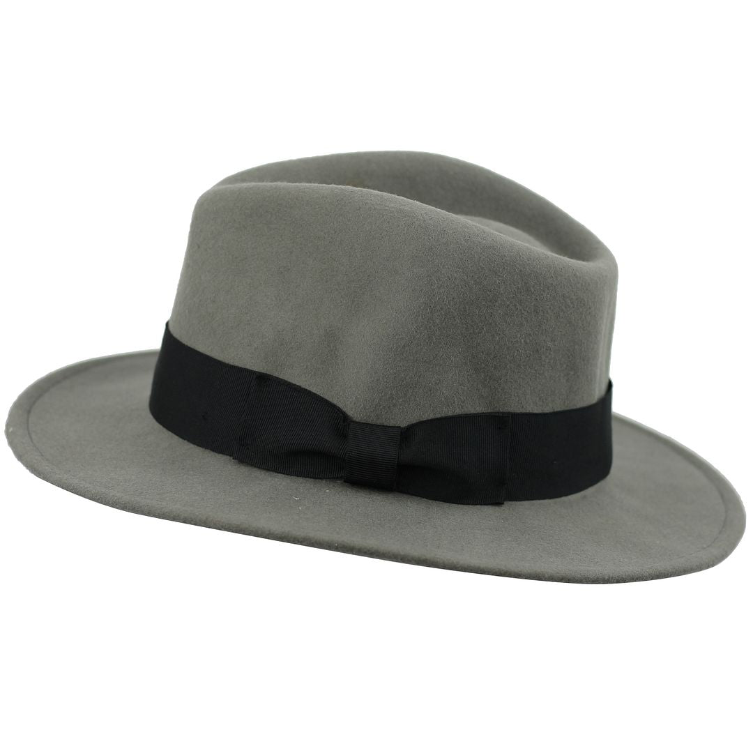 Fedora déformable 100 % laine à large bord gris