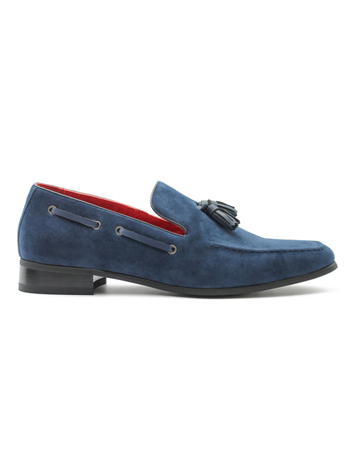 NAVY SUEDE TASSEL LOAFERS