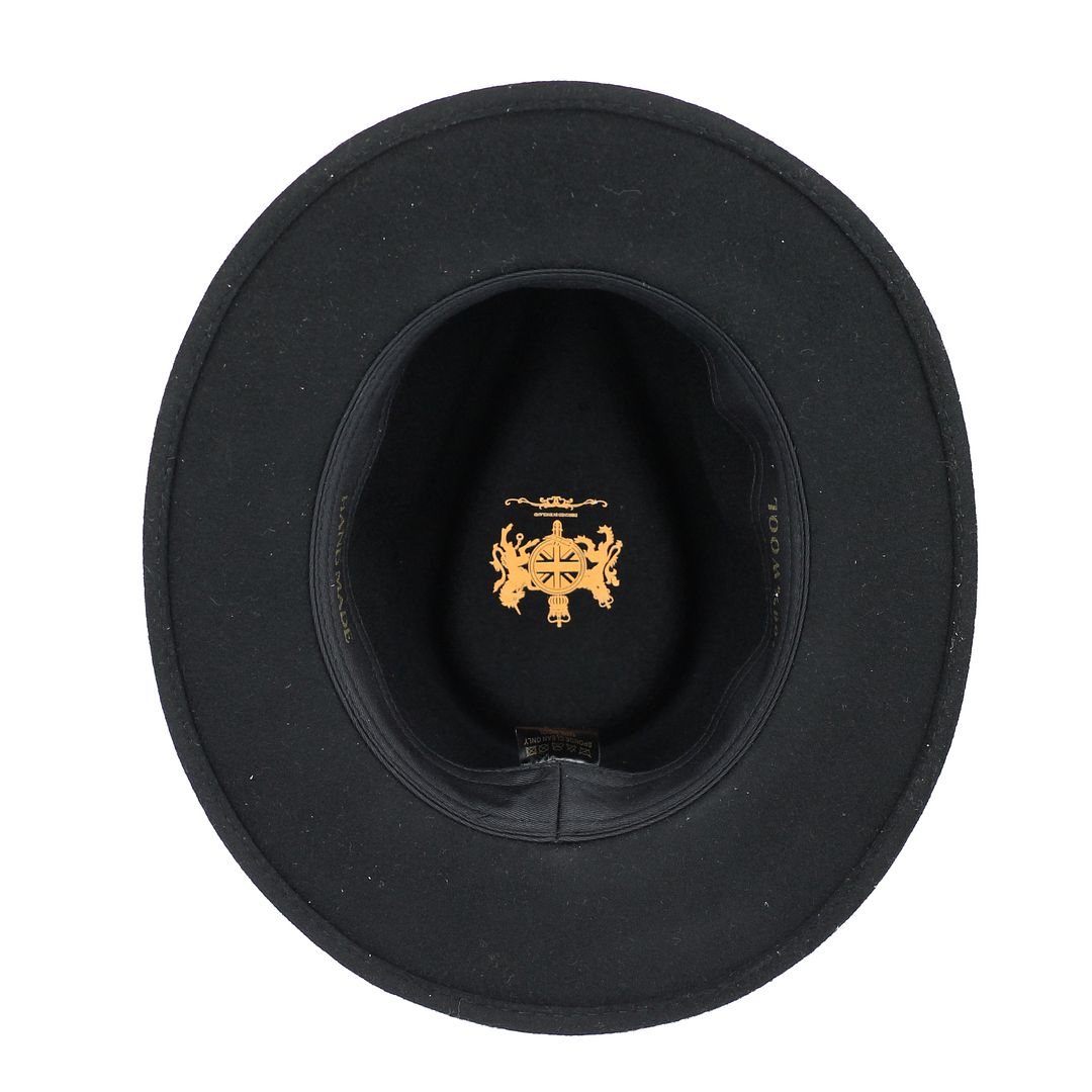 Chapeau noir à large bord Fedora 100 % laine déformable