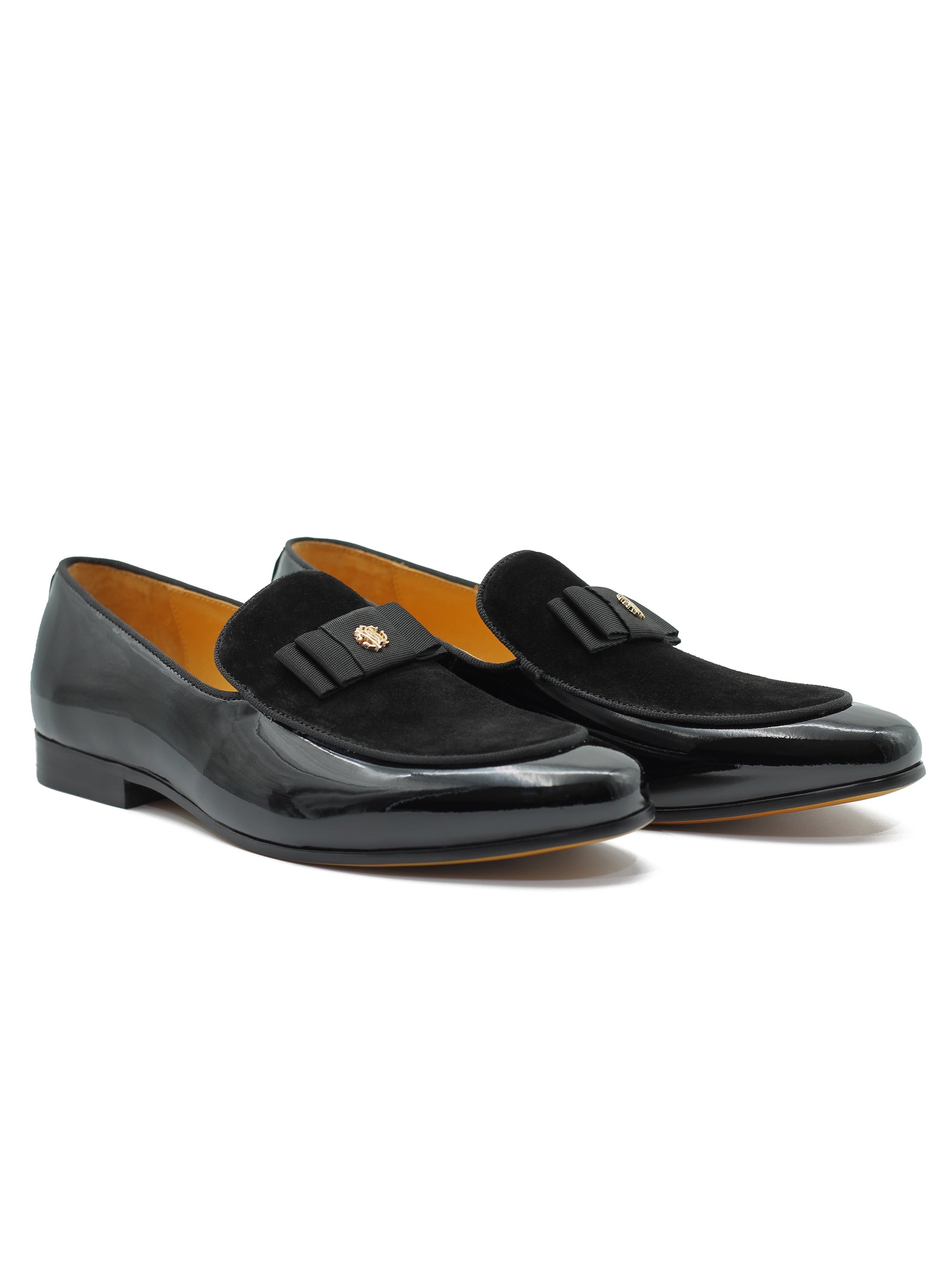 BLACK LEATHER SUEDE BELGIAN BOWTIE LOAFERS