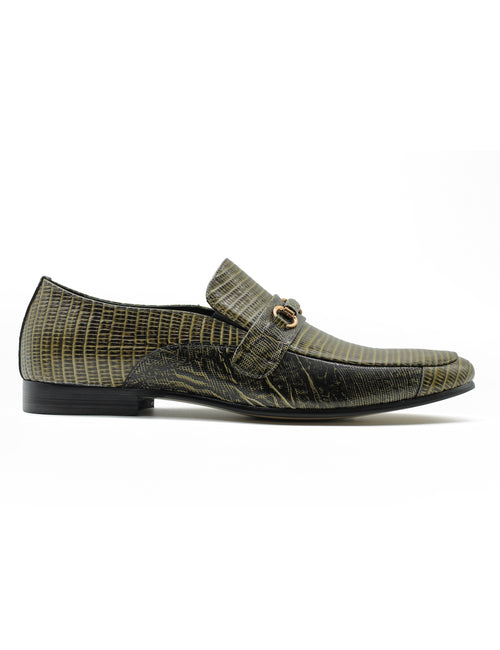 CHAUSSURES EN CUIR VÉRITABLE IMPRIMÉ VERT AVEC BOUCLE