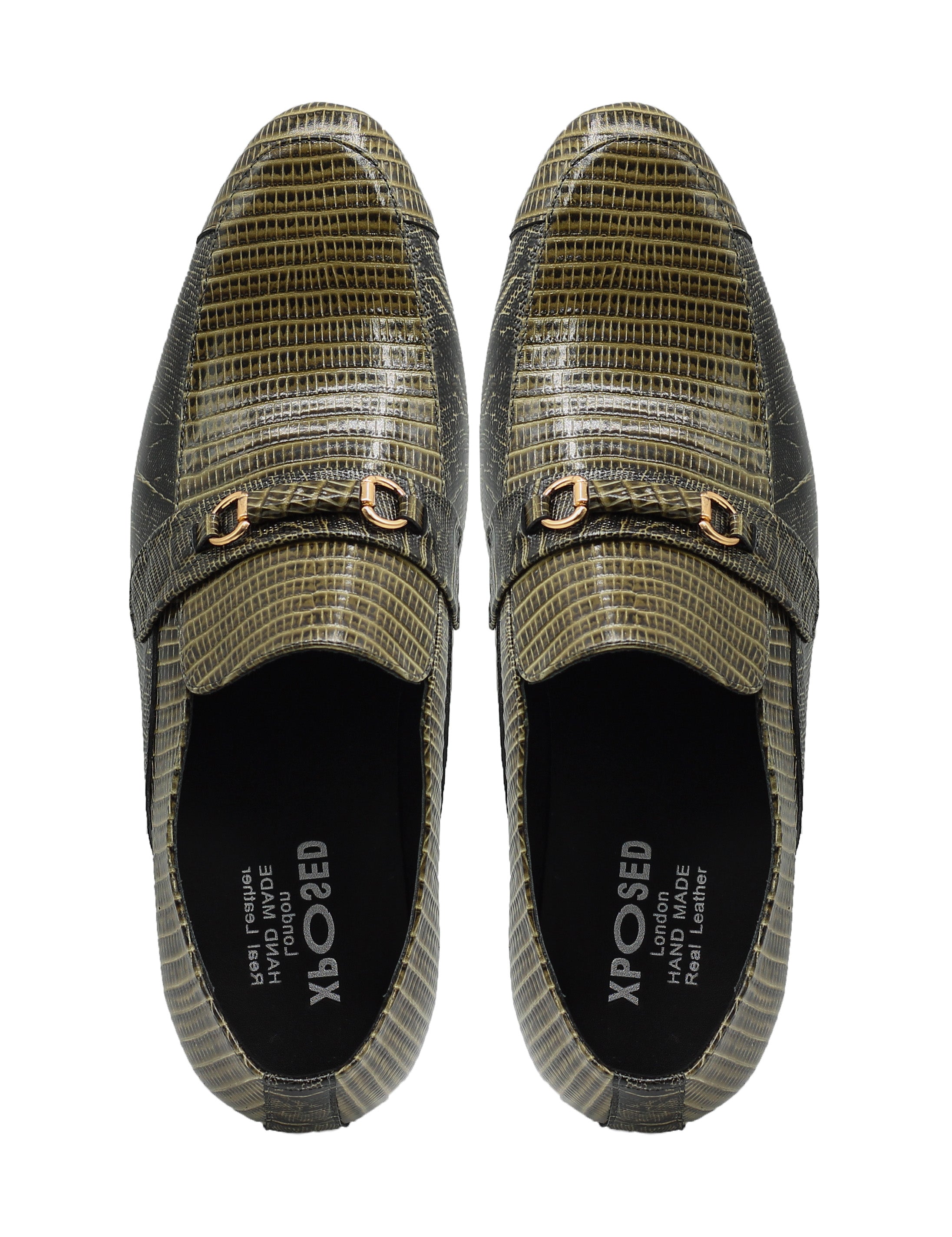 CHAUSSURES EN CUIR VÉRITABLE IMPRIMÉ VERT AVEC BOUCLE