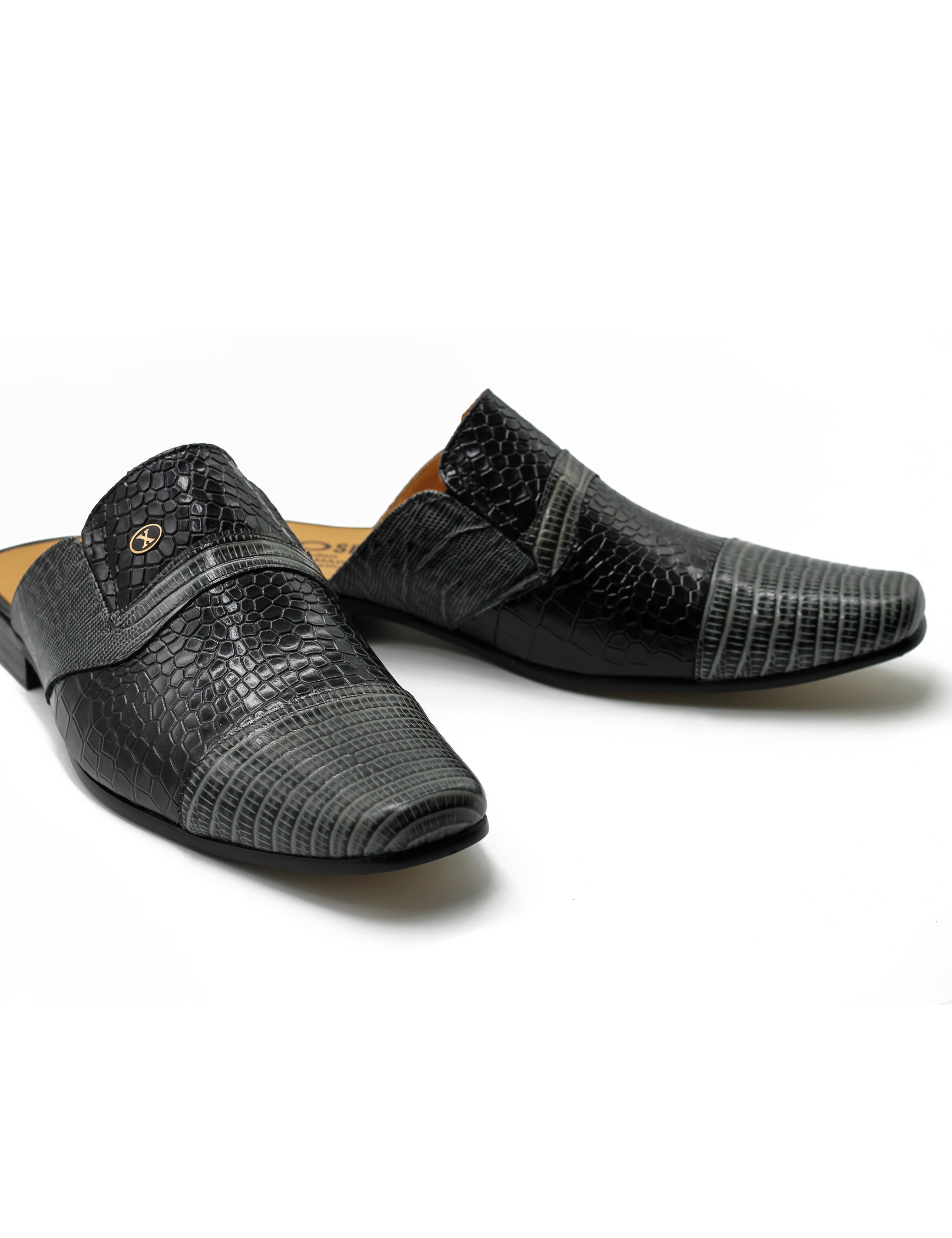DEMI-CHAUSSURES EN CUIR VÉRITABLE IMPRIMÉ GRIS NOIR