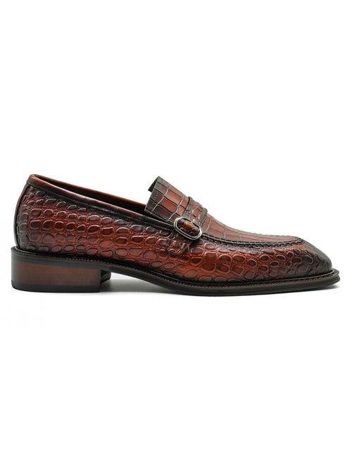 Men’s Slip-on Loafers Brown Croco Embossed Leather