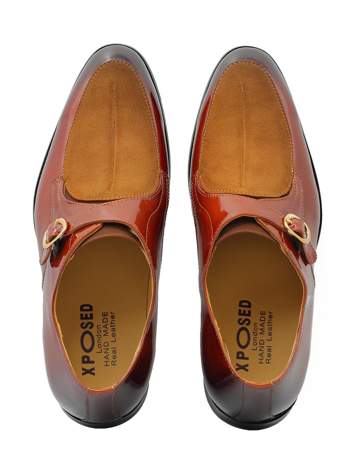 BROWN PATENT LEATHER & SUEDE SINGLE MONK  SHOES