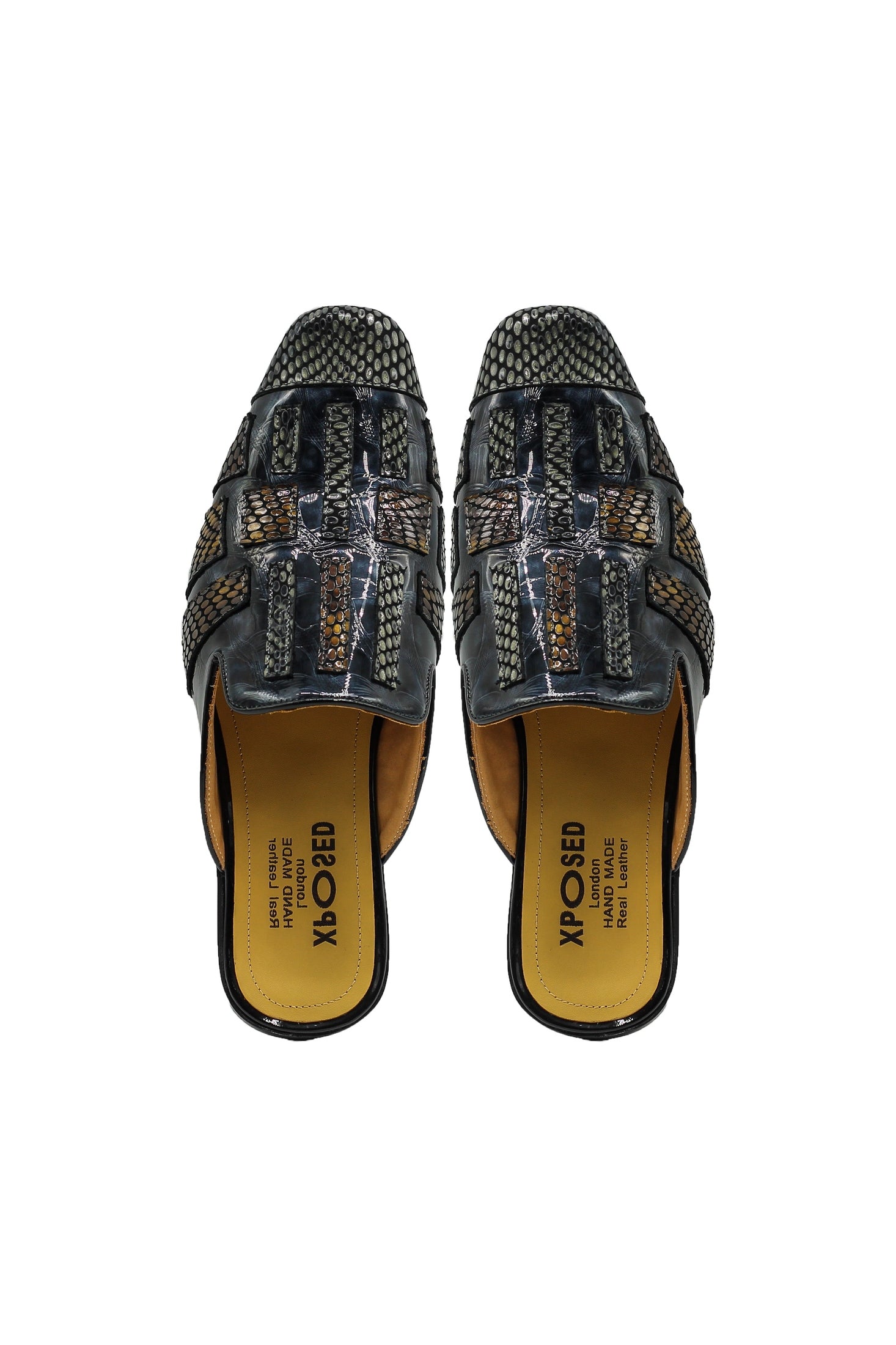 Real Leather Half Shoes Detailed Print Loafers