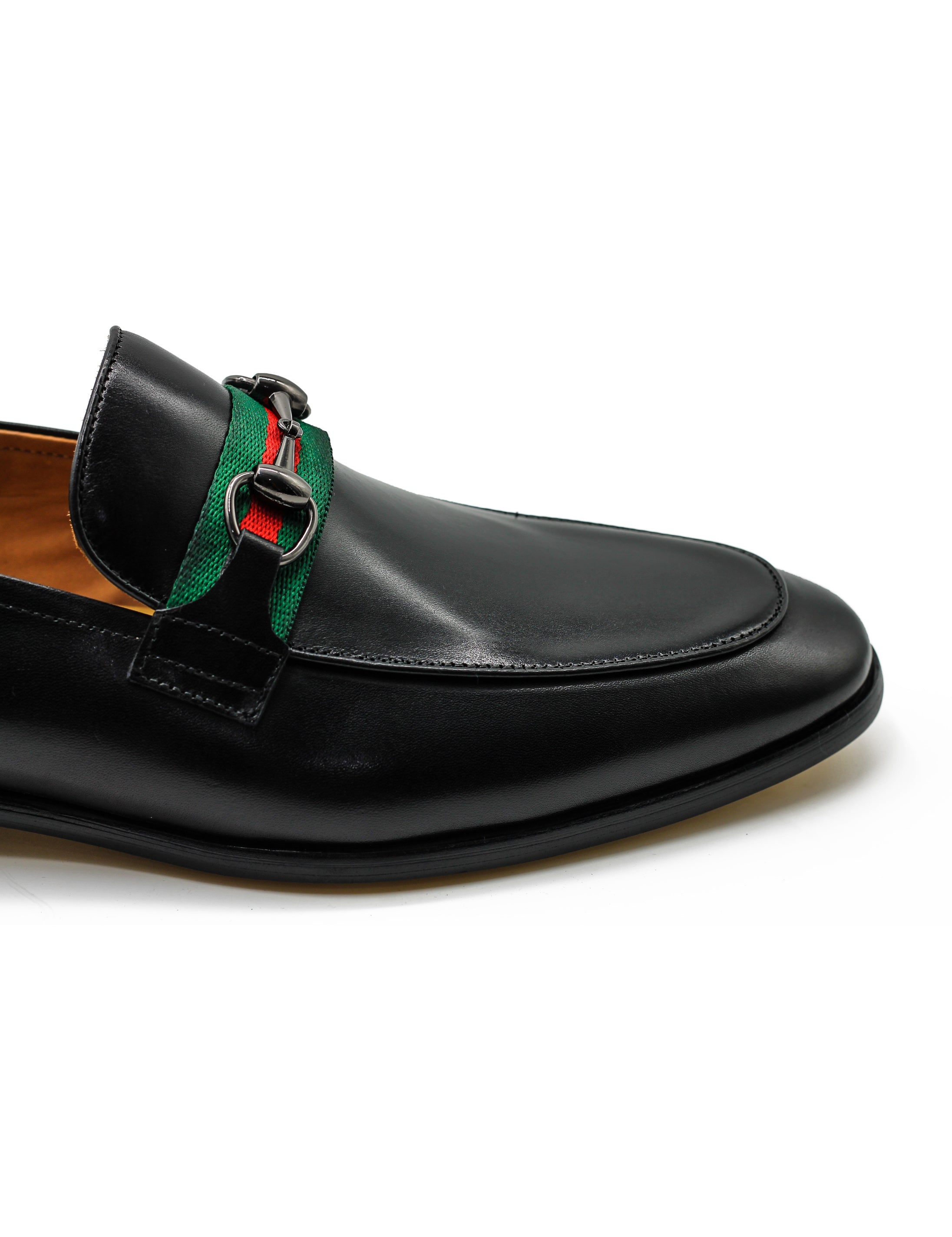 Black Leather Loafers with Snaffle Bit Buckle