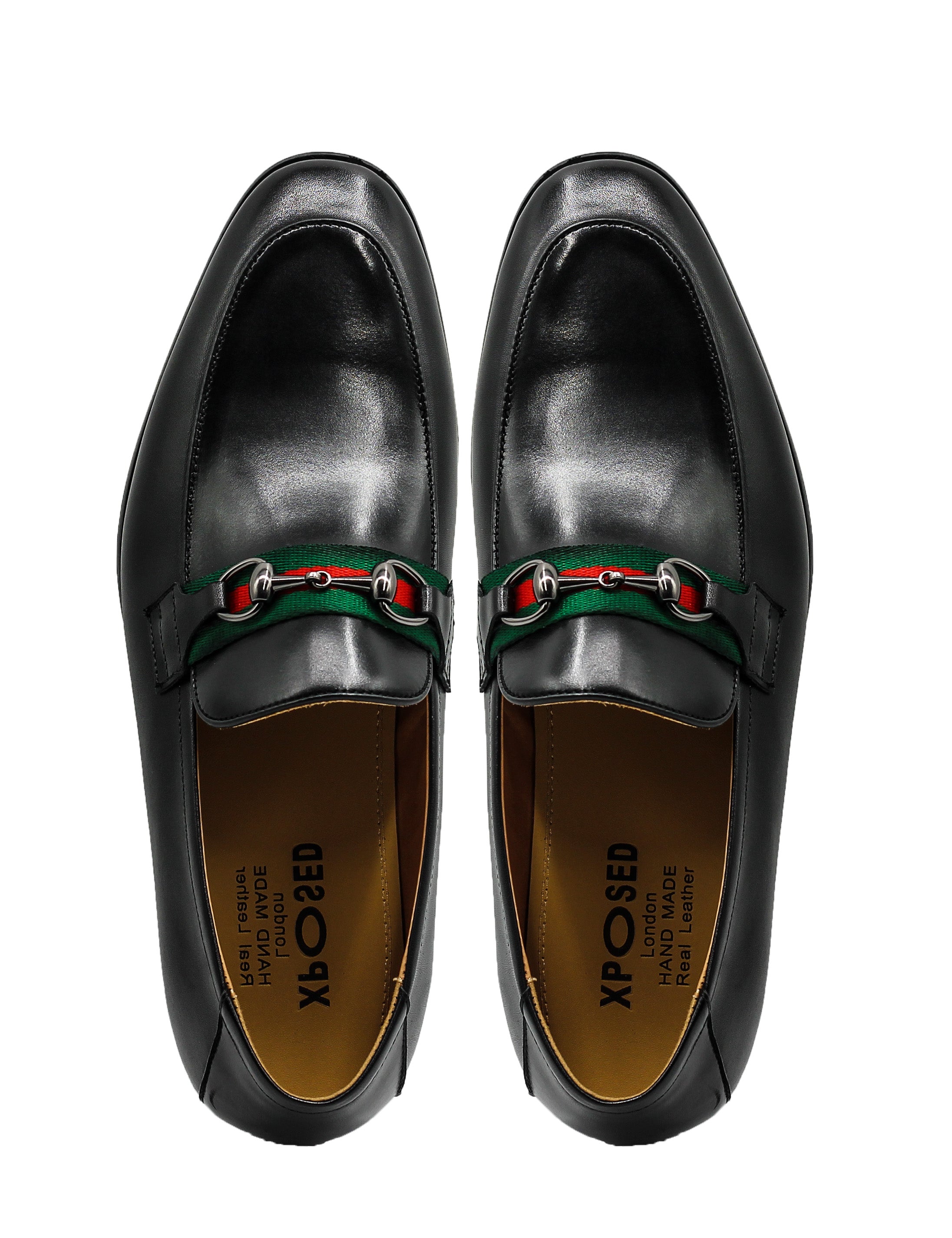 Black Leather Loafers with Snaffle Bit Buckle