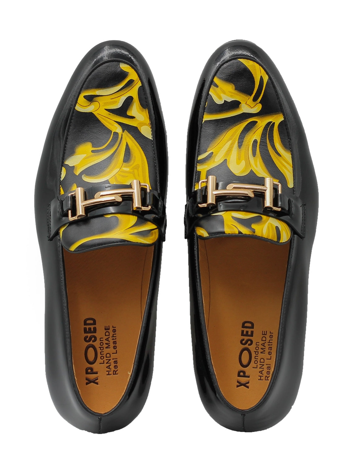 SCHWARZE LEDERLOAFERS MIT GLÄNZENDER GOLDSCHNALLE