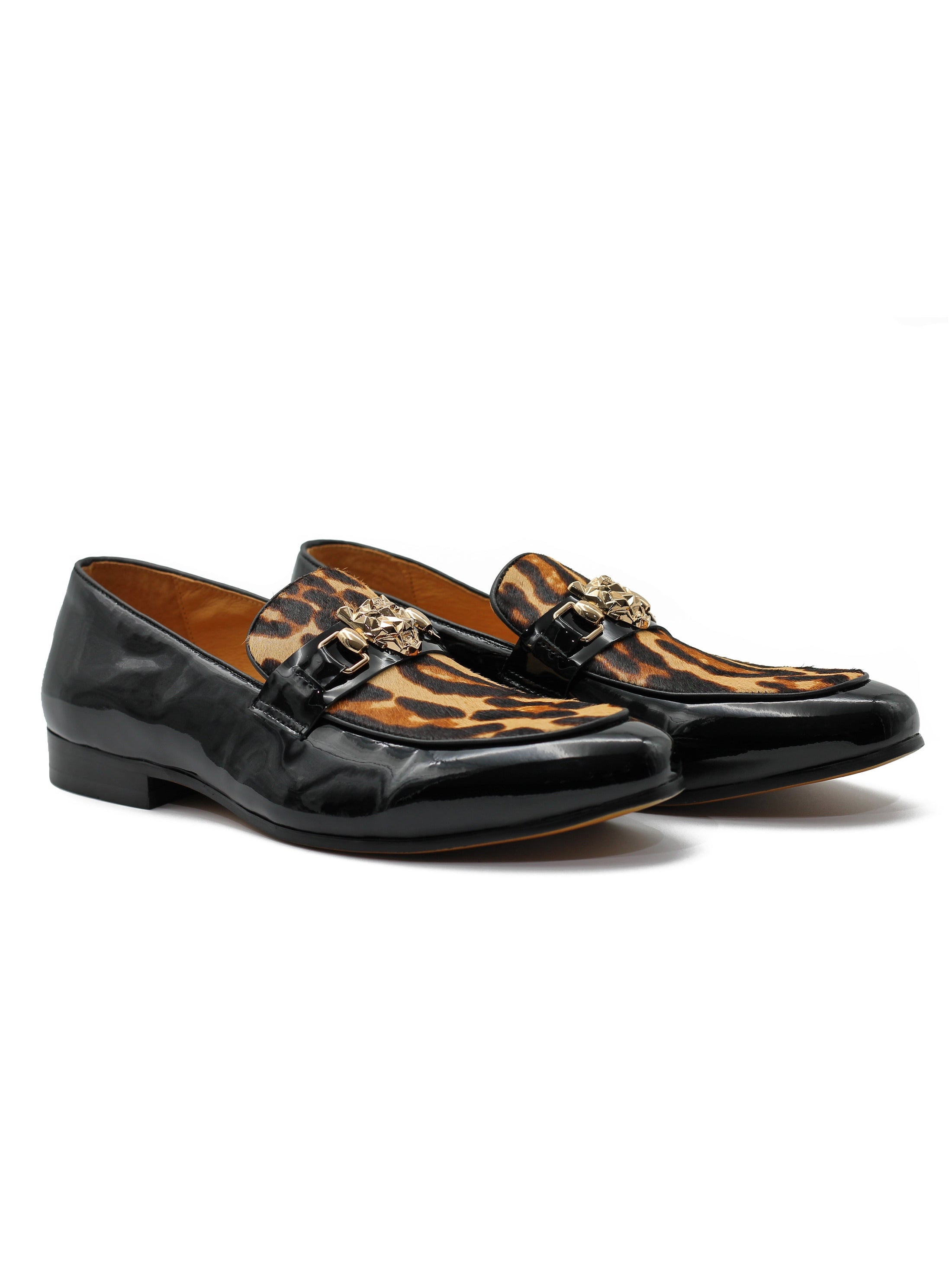 BLACK PATENT LEATHER LEOPARD PRINT LOAFERS