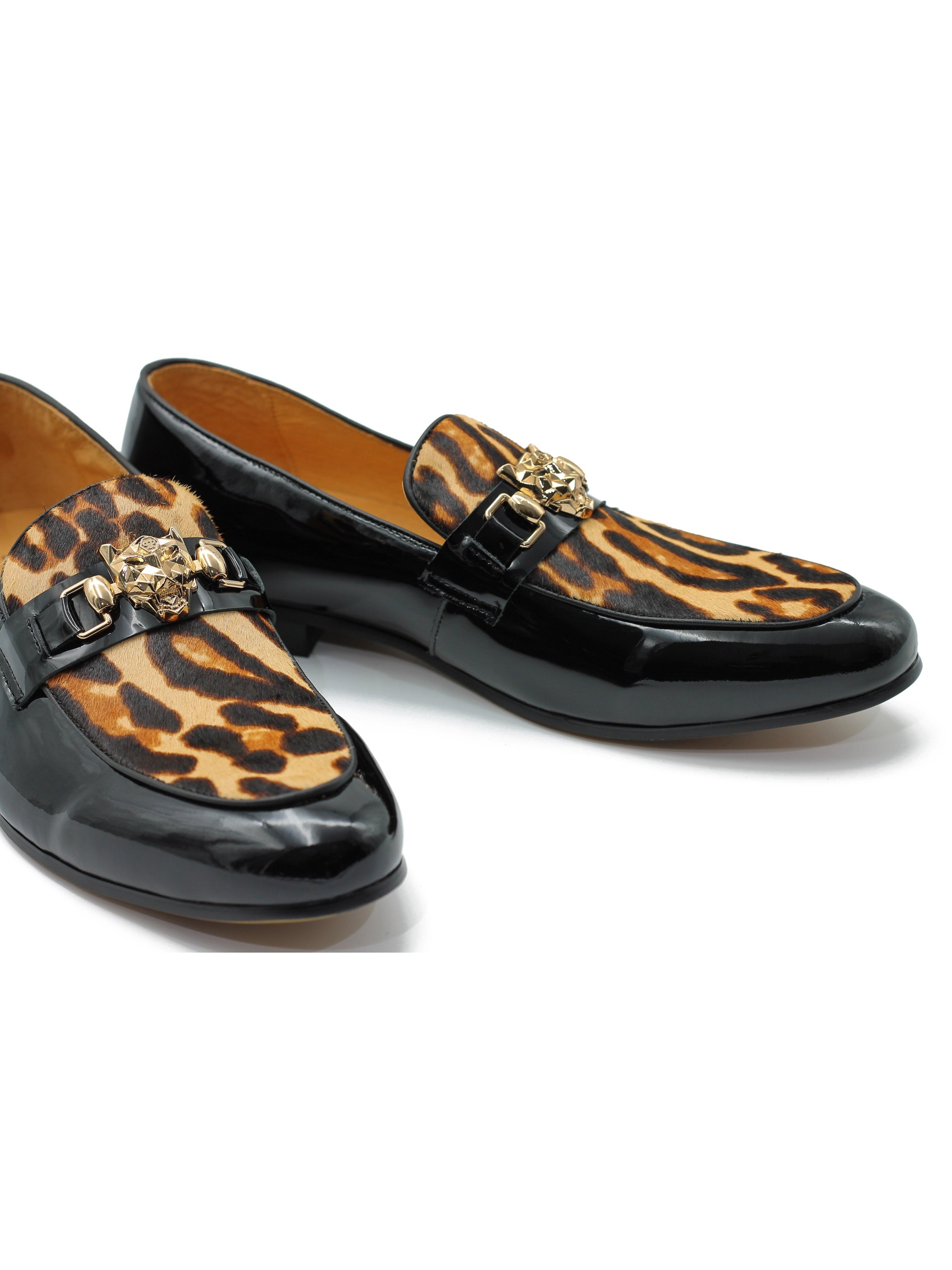 BLACK PATENT LEATHER LEOPARD PRINT LOAFERS