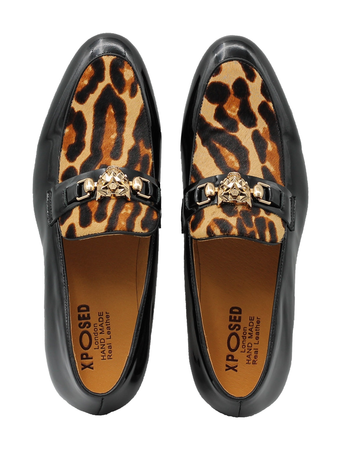 BLACK PATENT LEATHER LEOPARD PRINT LOAFERS