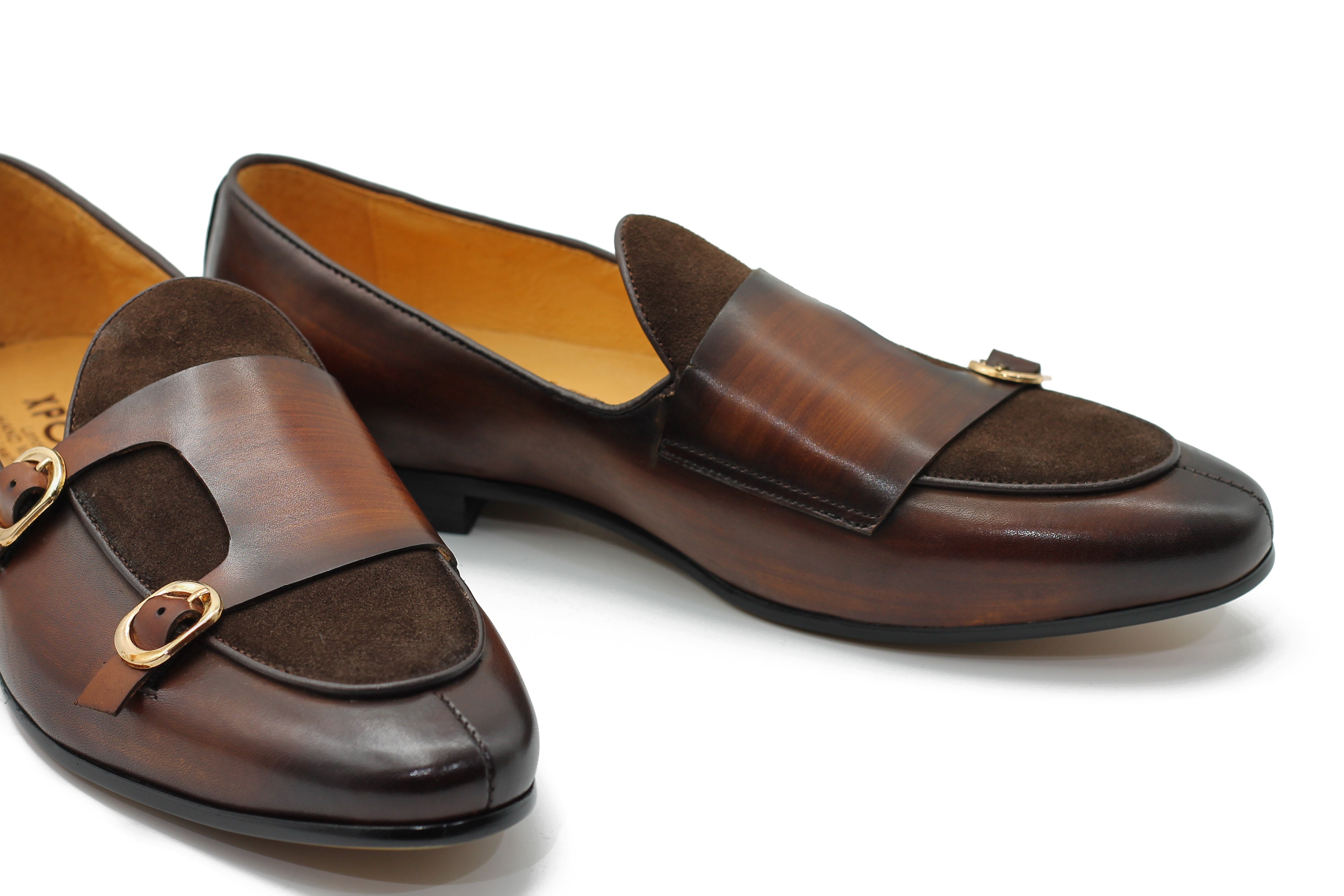 Real Leather Double Monk Strap Brown Loafers