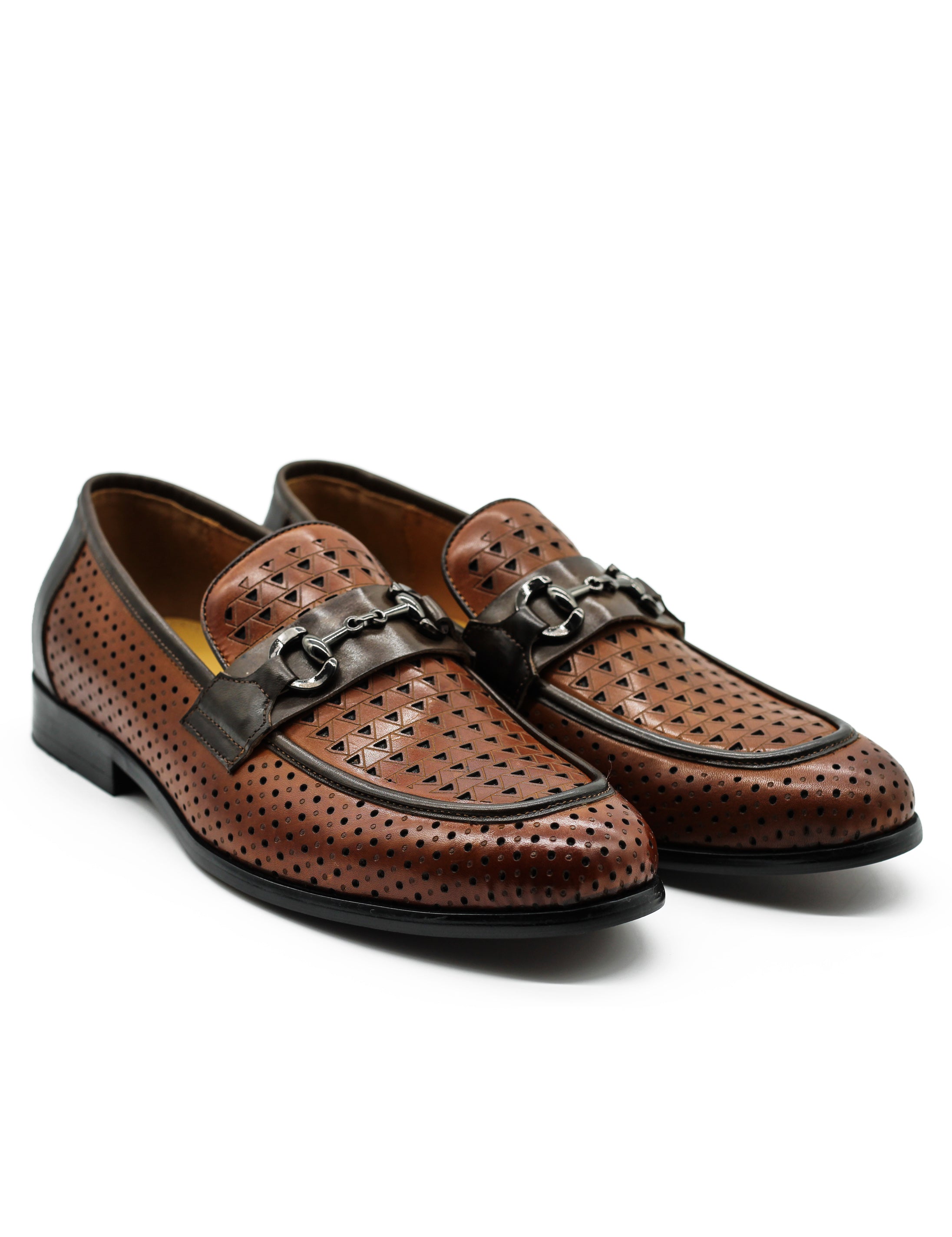 Brown Perforated Real Leather Shoes Snaffle Buckle