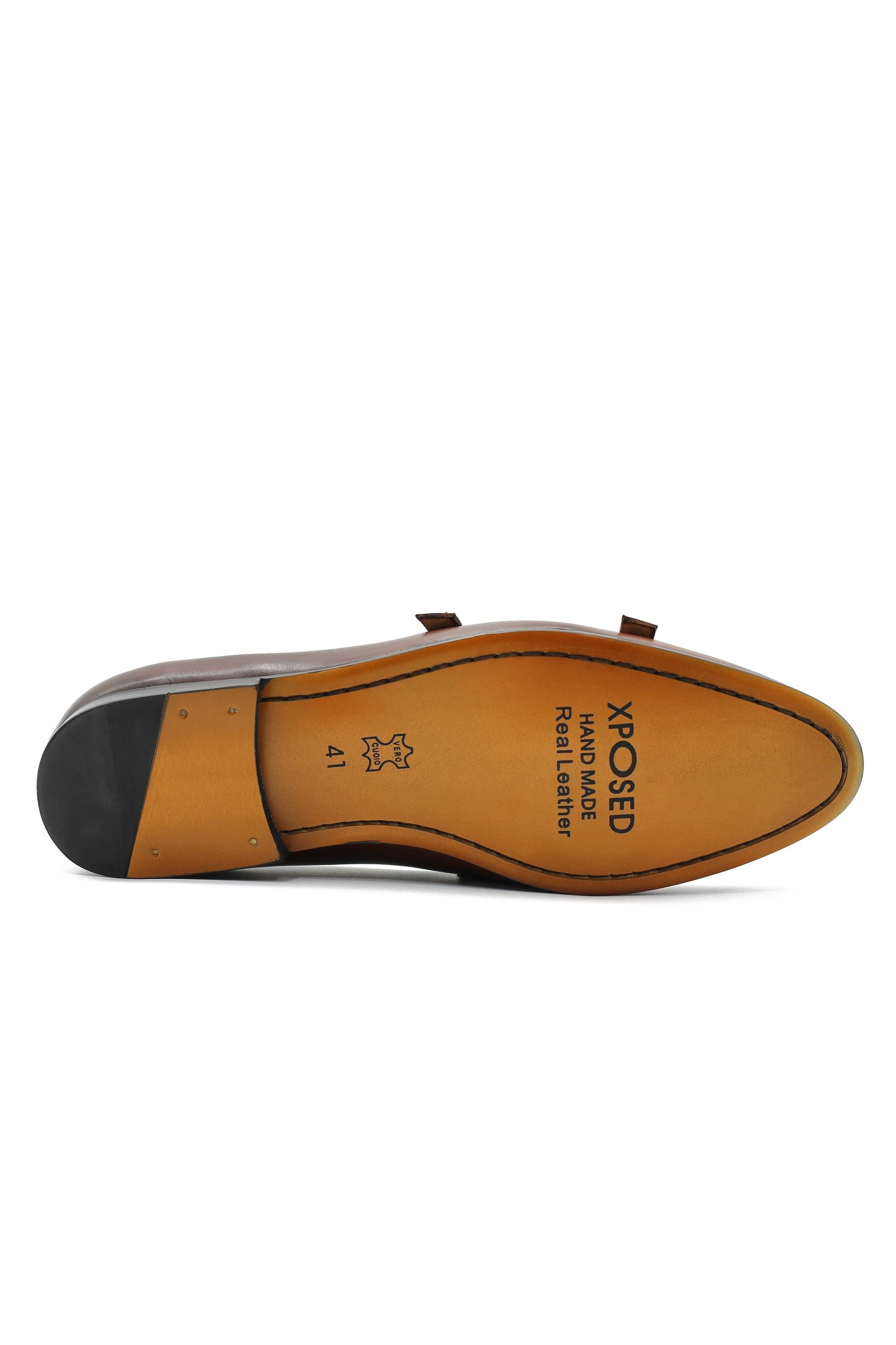 Real Leather Double Monk Strap Brown Loafers