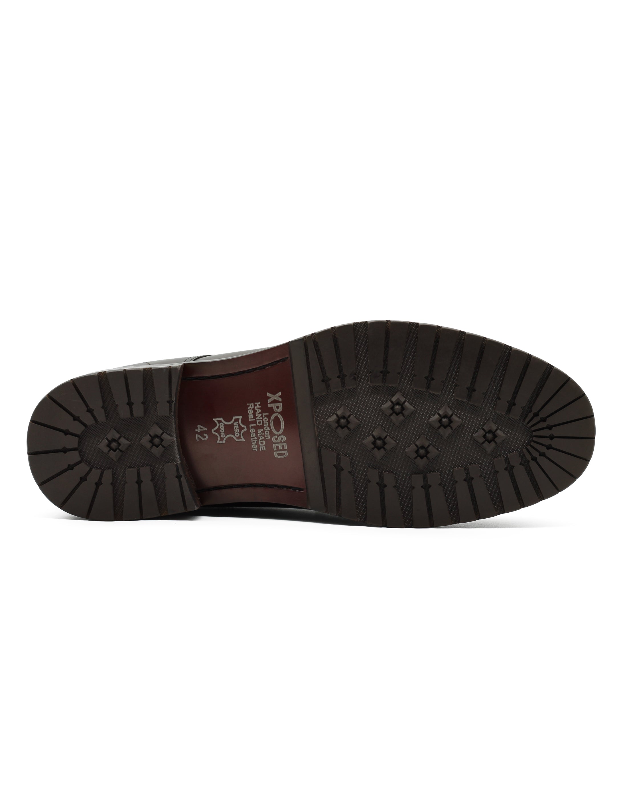 Mens Brown Leather Derby Shoes with Cleat Outsole