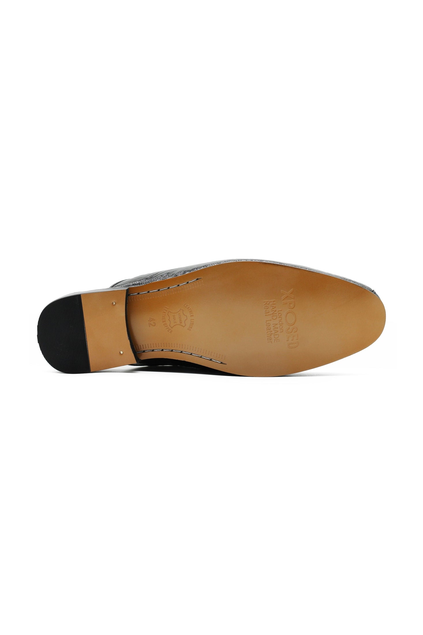 Black Cream Real Leather Half Shoes Detailed Printed