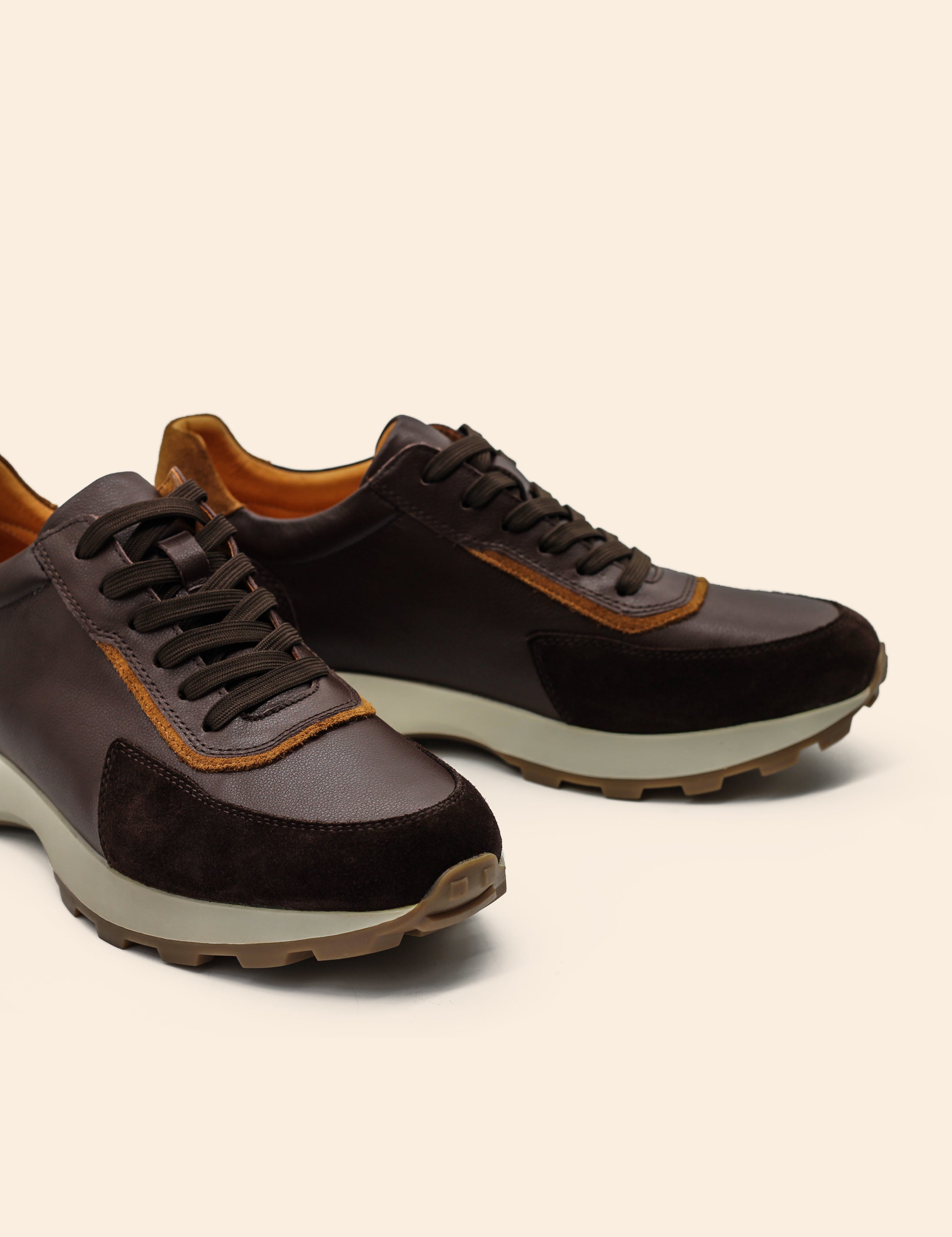 Men’s Brown Real Leather & Suede Trainers
