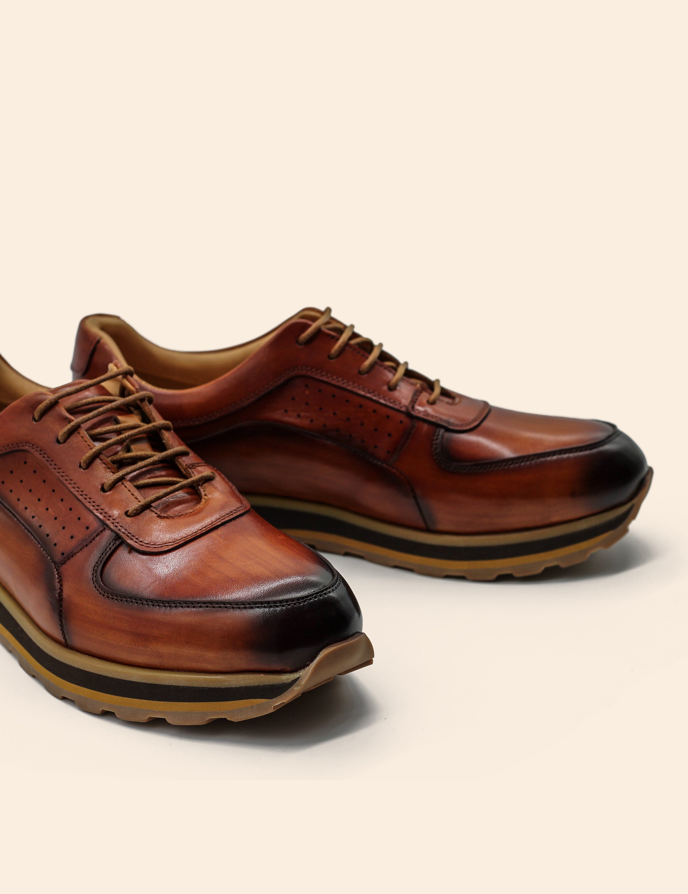 Men’s Tan Real Leather Trainers