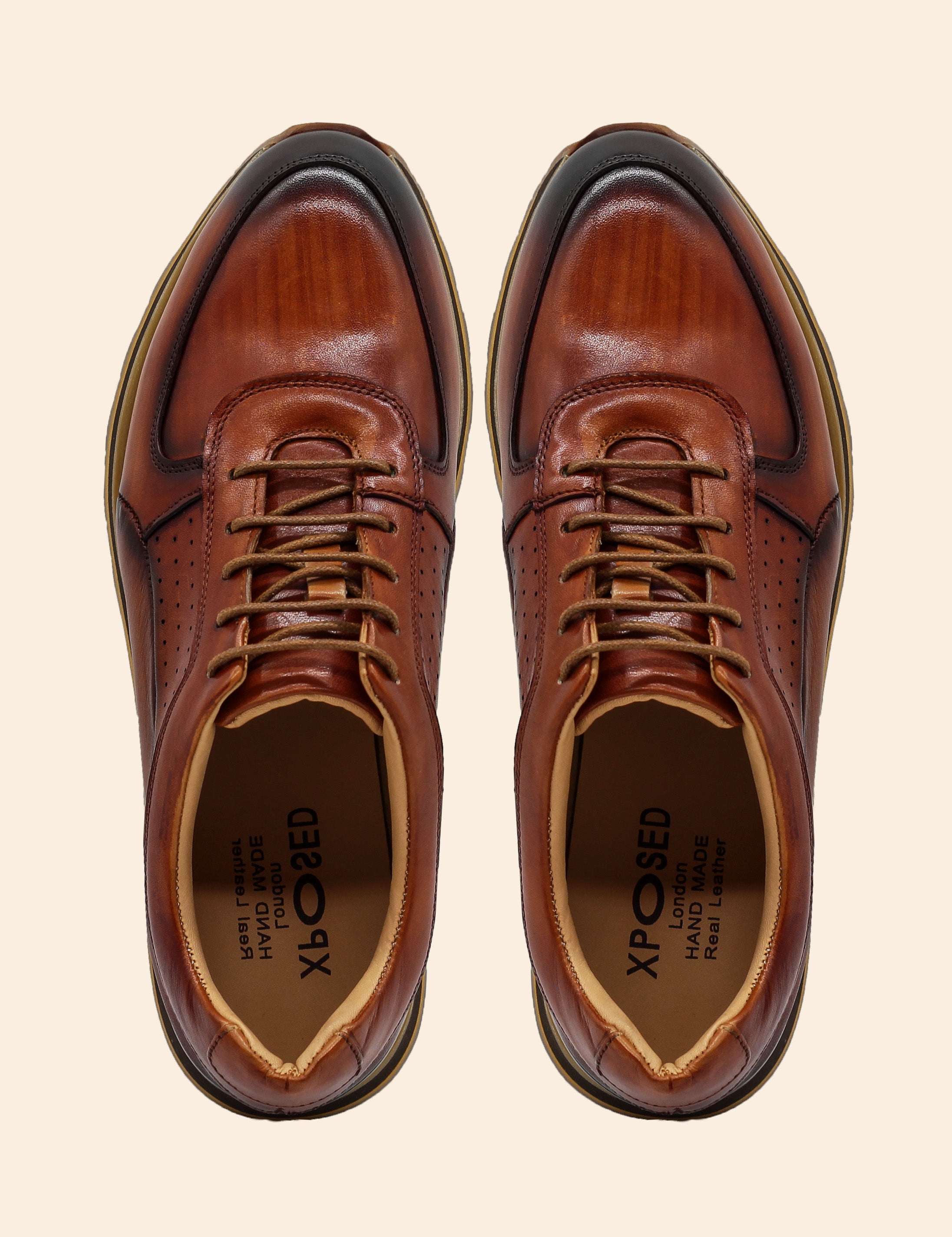 Men’s Tan Real Leather Trainers