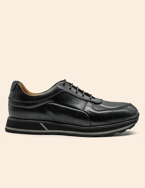 Men’s Black Real Leather Trainers