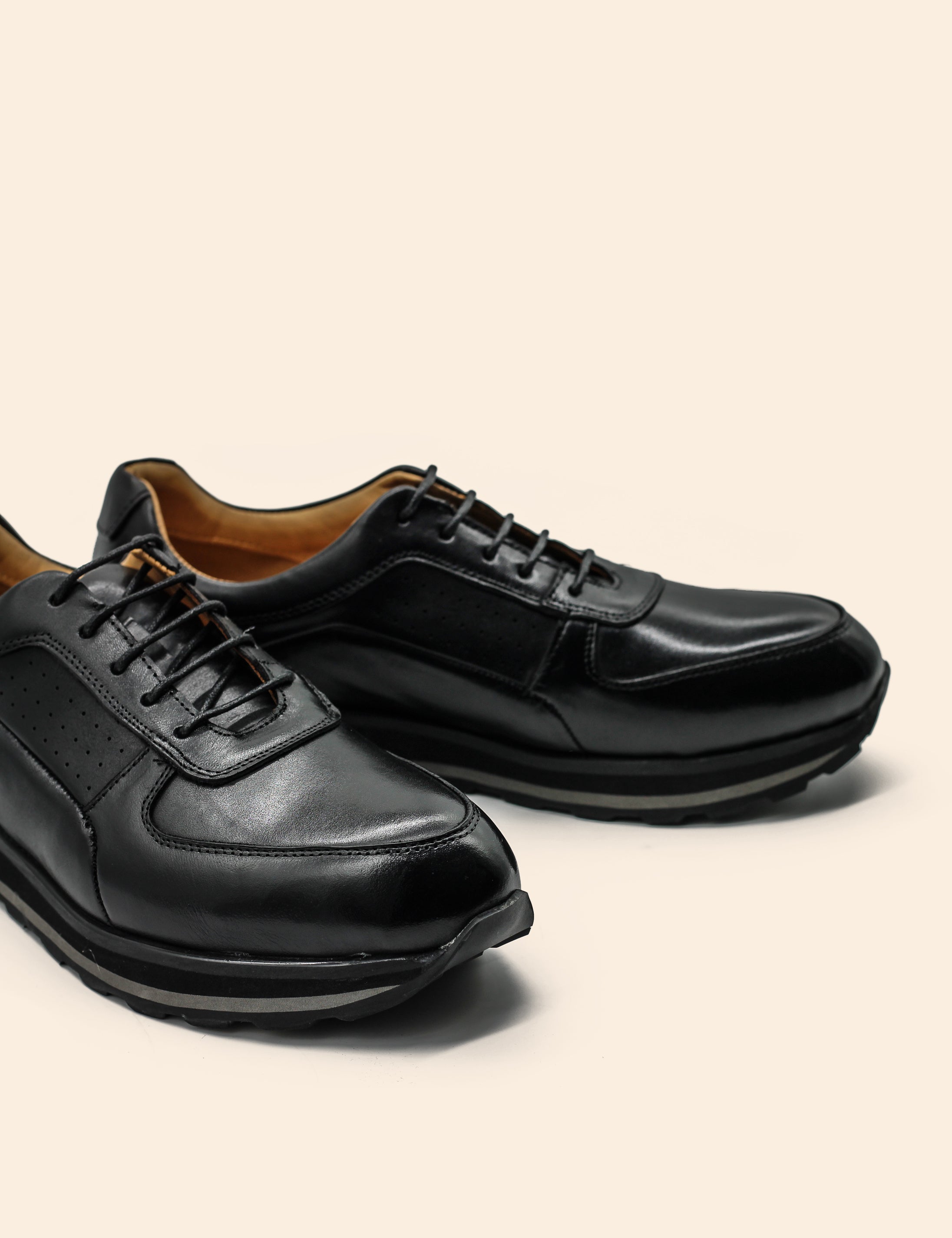Men’s Black Real Leather Trainers