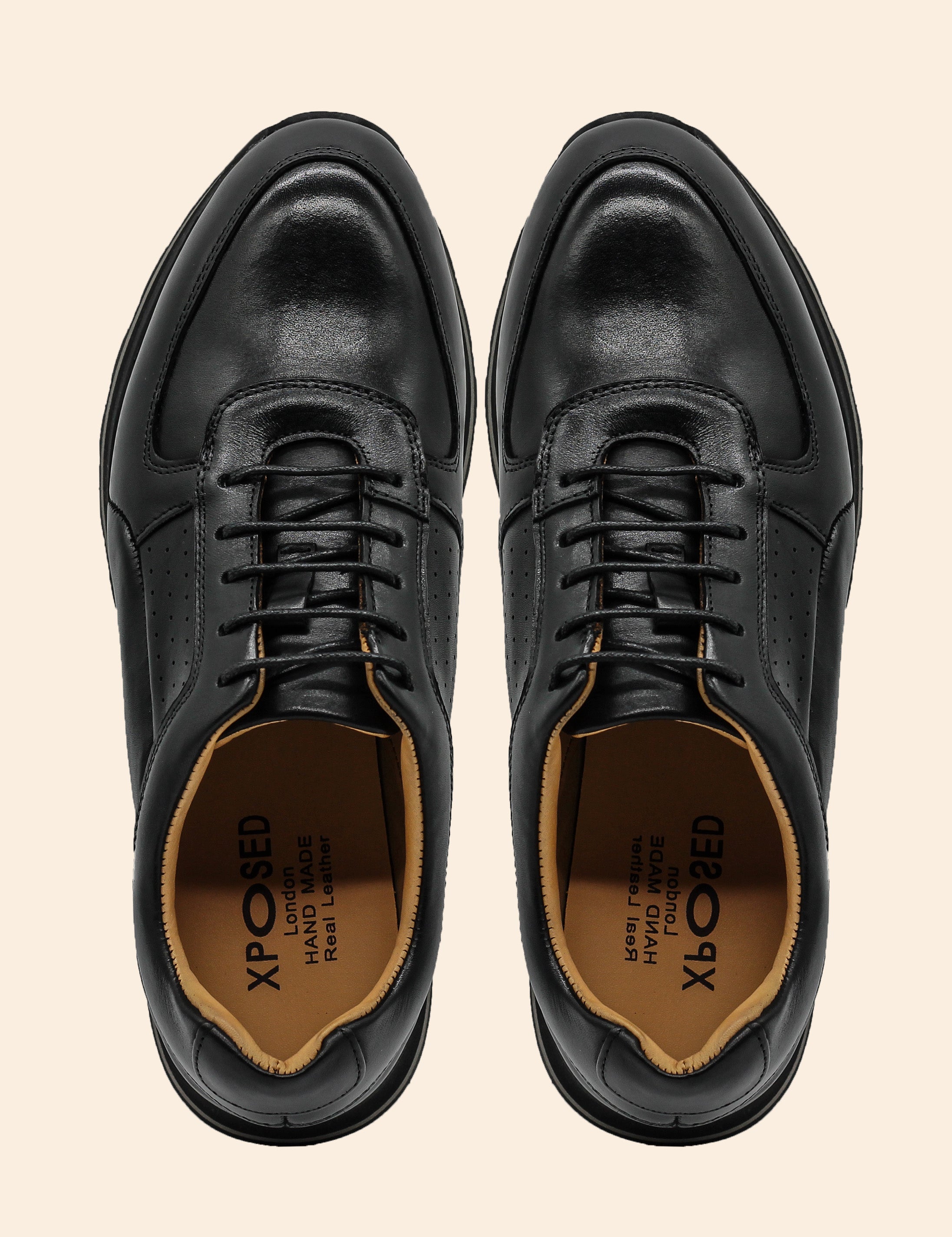 Men’s Black Real Leather Trainers