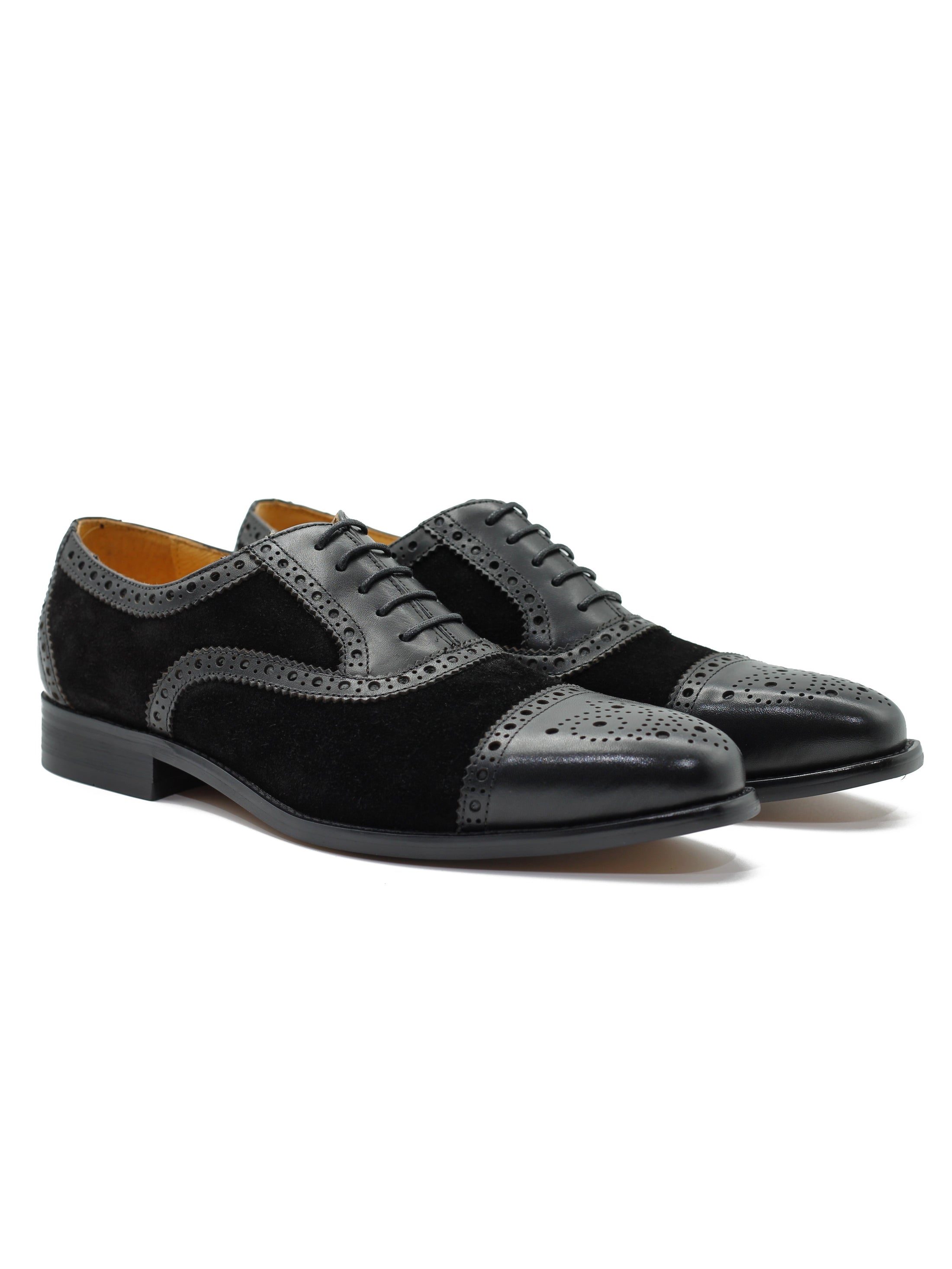 TWO TONE SPECTATOR BROGUES IN BLACK LEATHER & SUEDE