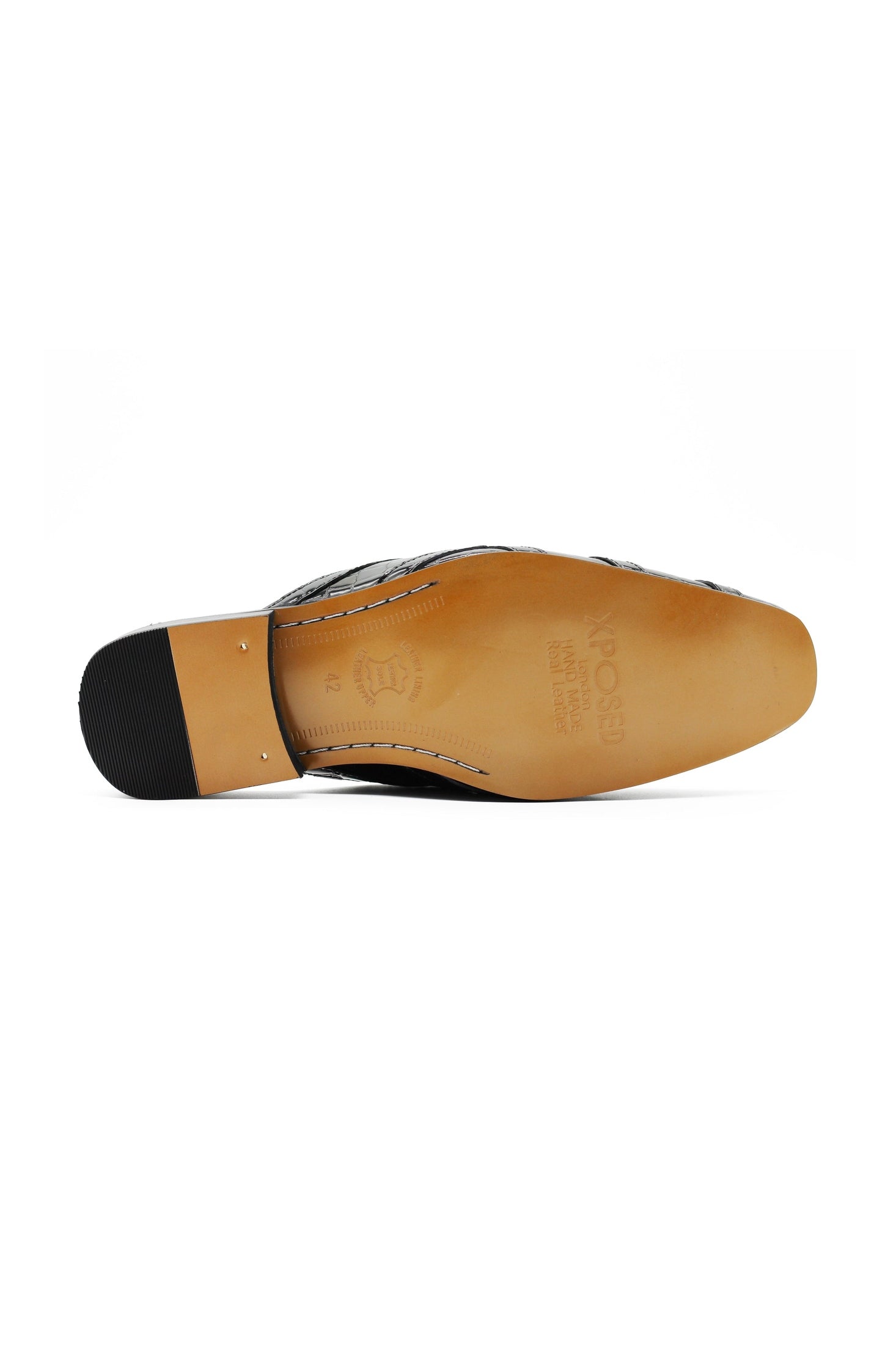 Black Shiny Patent Real Leather Printed Half Shoes