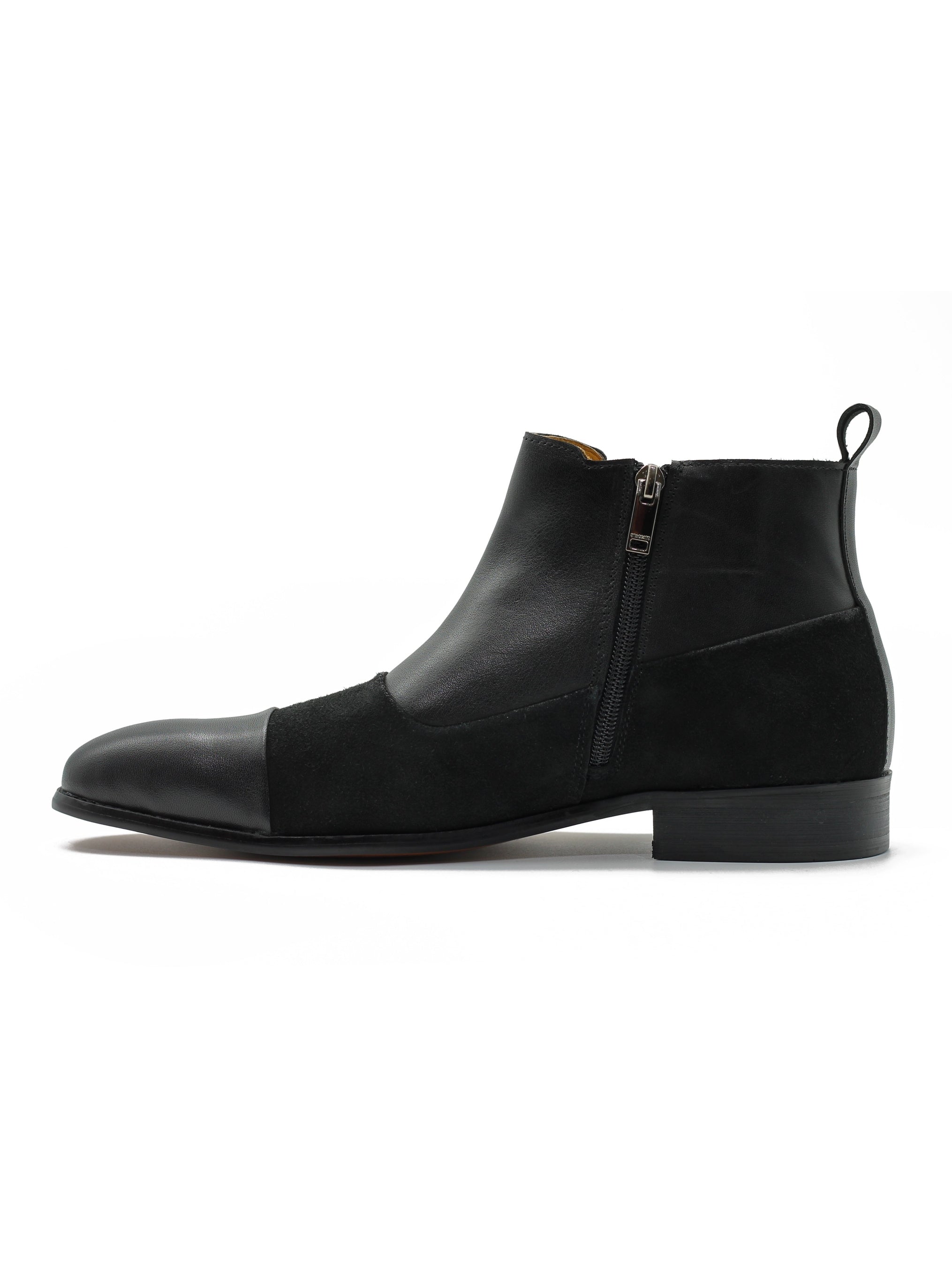 BLACK DOUBLE MONK  LEATHER & SUEDE CHELSEA BOOTS