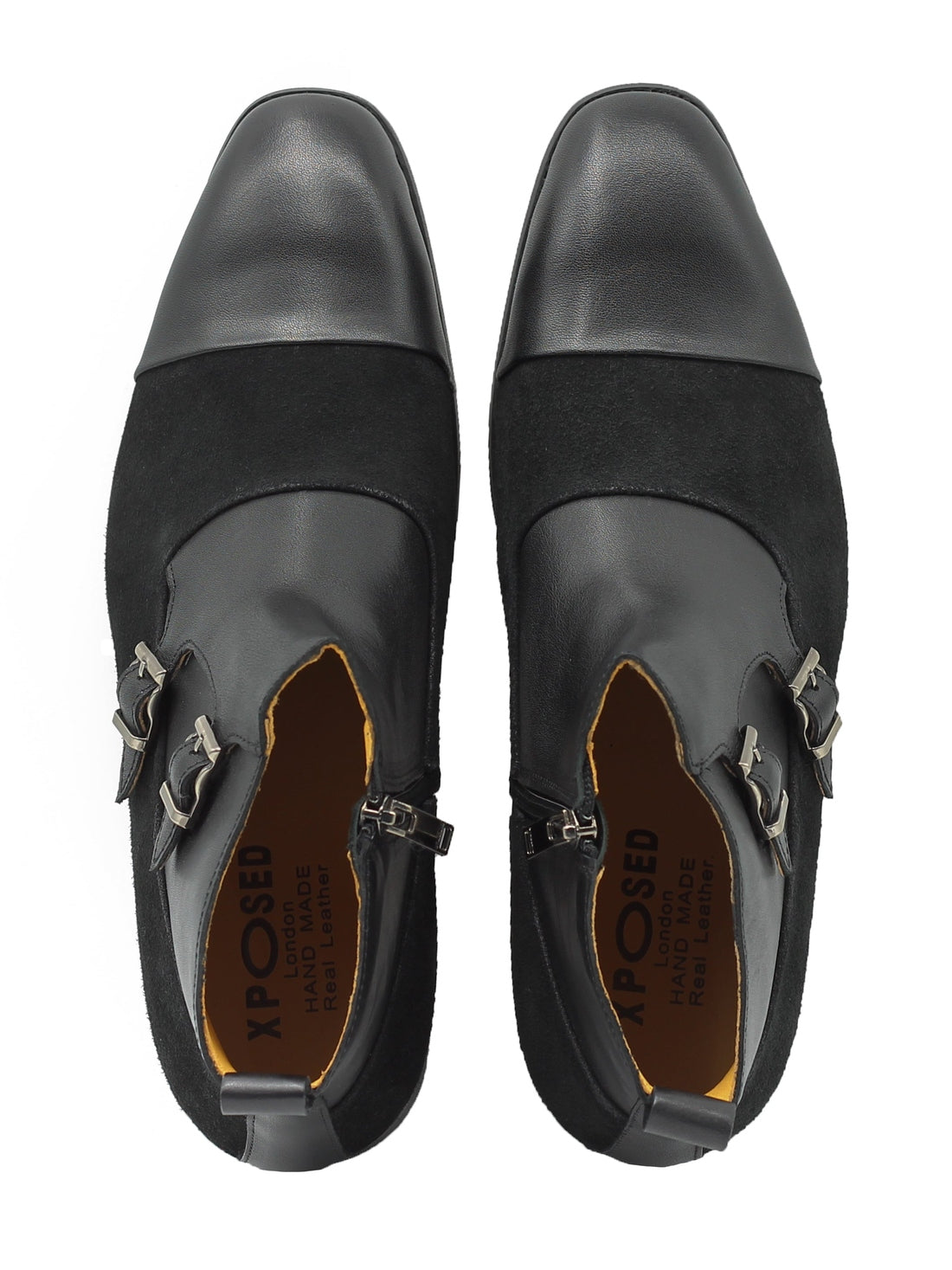 BLACK DOUBLE MONK  LEATHER & SUEDE CHELSEA BOOTS