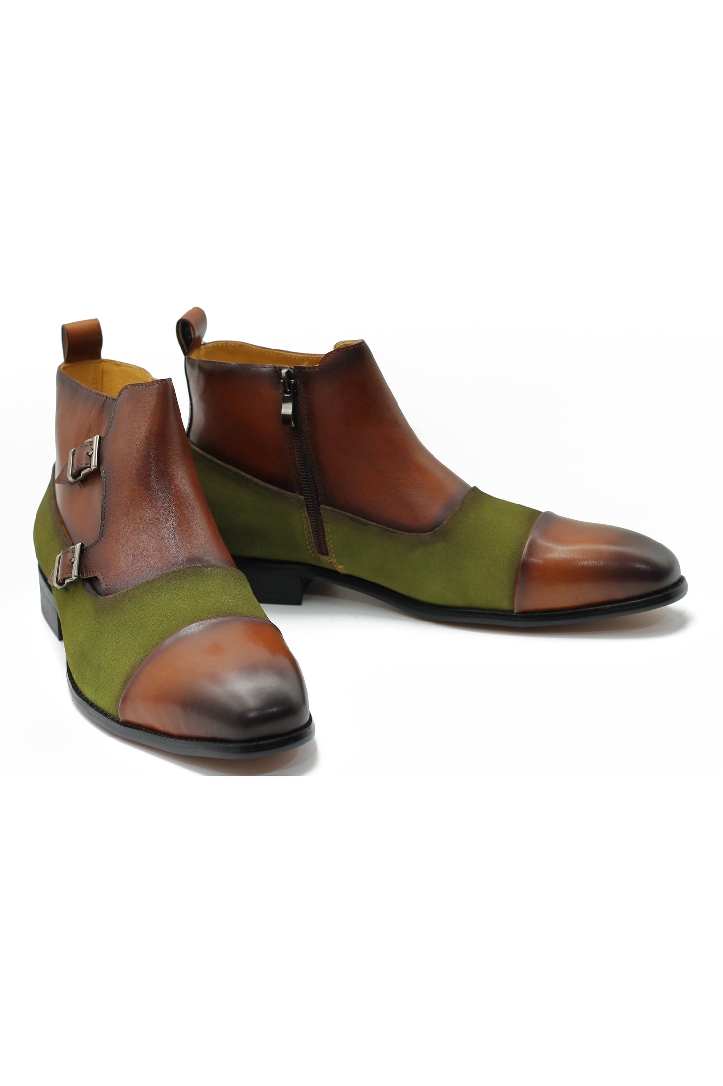 BROWN DOUBLE MONK LEATHER & SUEDE CHELSEA BOOTS