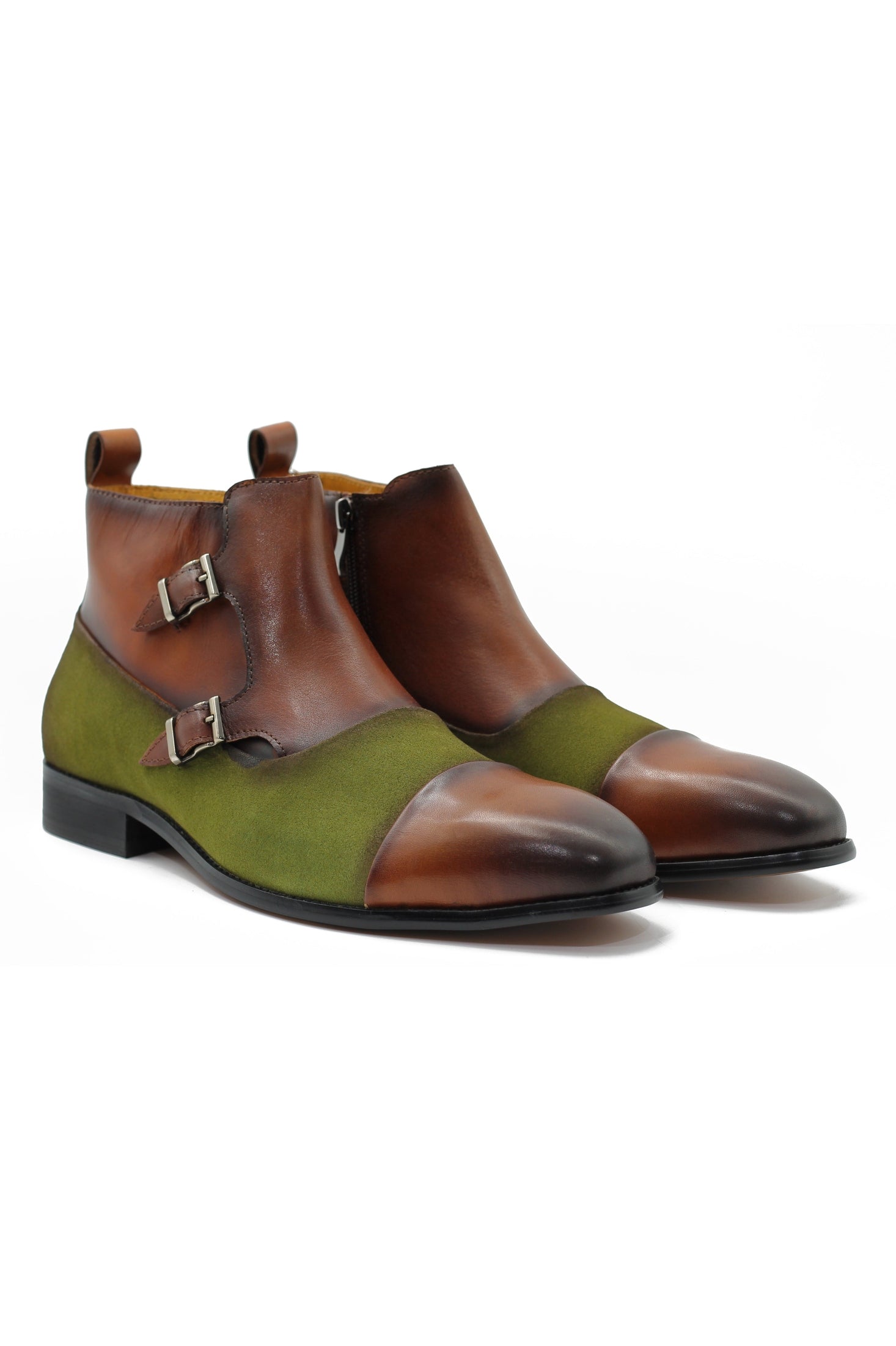 BROWN DOUBLE MONK LEATHER & SUEDE CHELSEA BOOTS