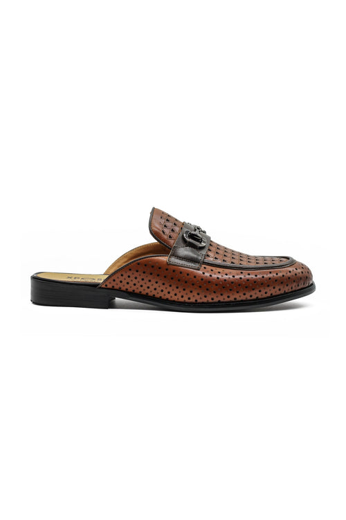 Brown Real Leather Half Shoes with Snaffle Buckle