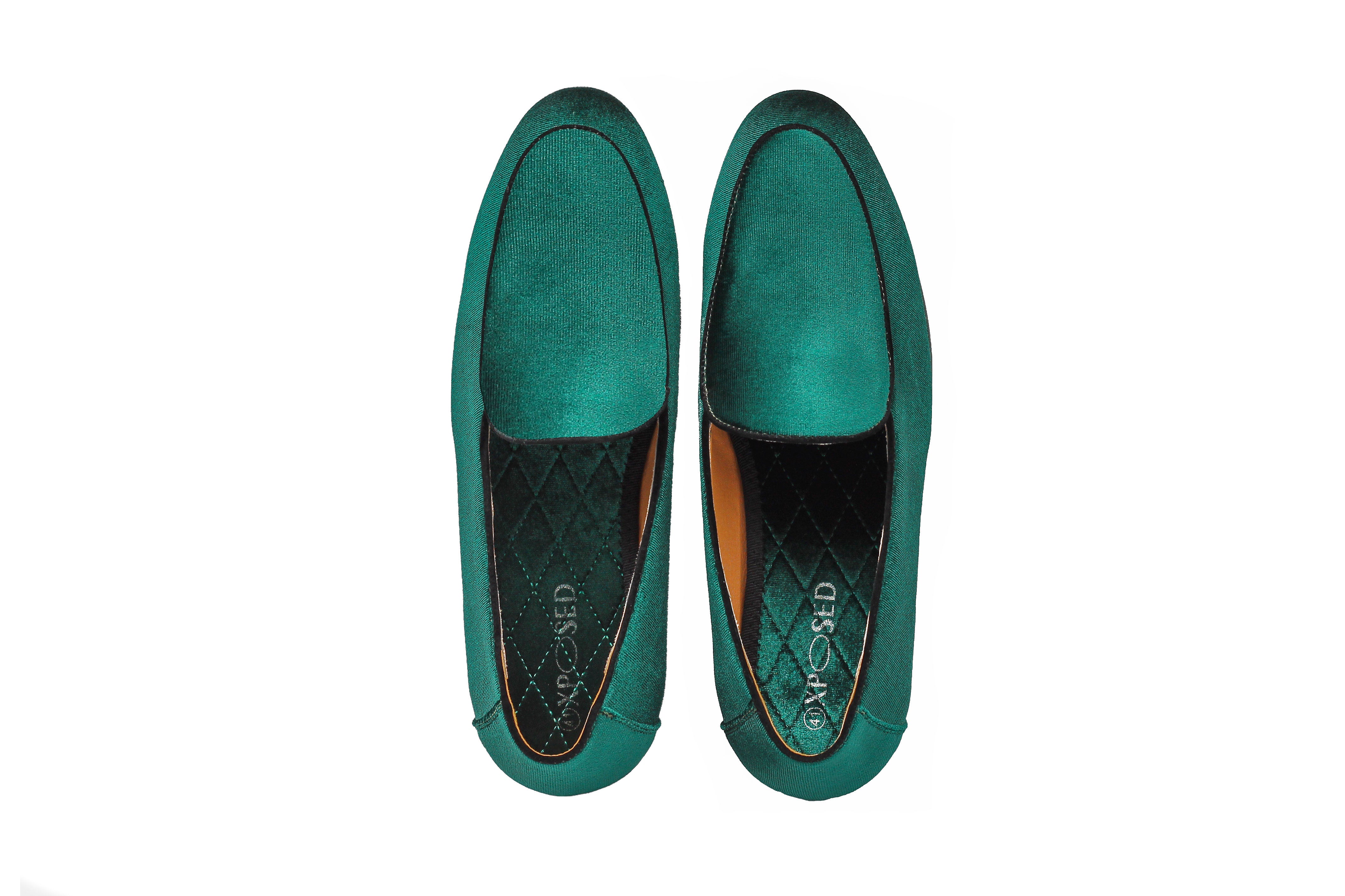 GREEN VELVET TUXEDO SLIPPERS
