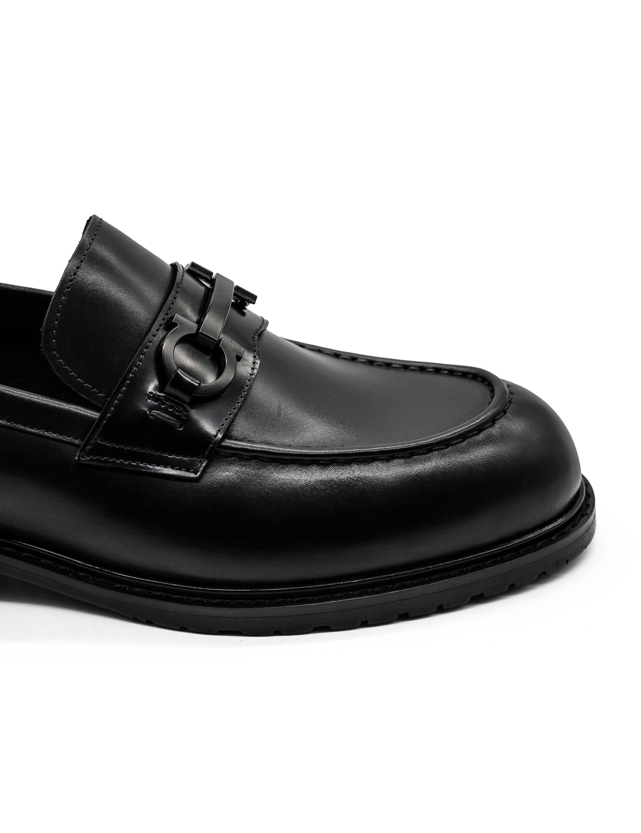 Black Leather Loafer with Snaffle Bit Buckle