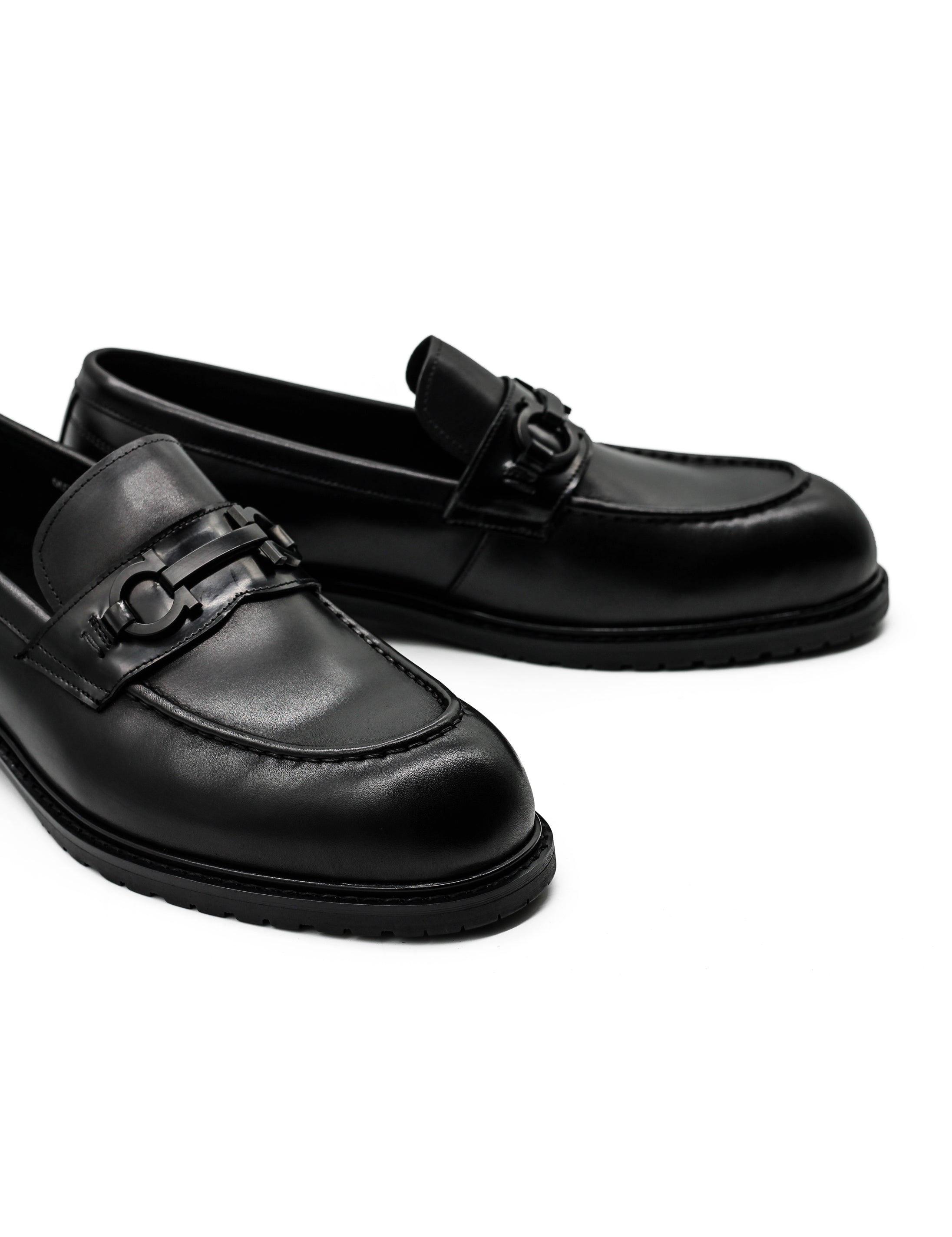 Black Leather Loafer with Snaffle Bit Buckle