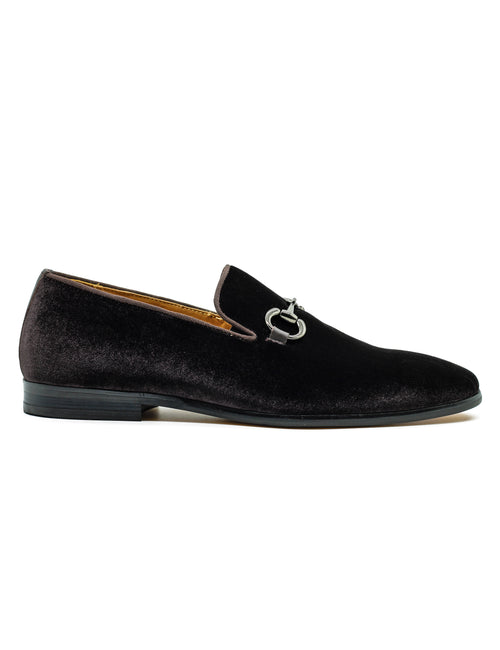 Brown Velvet Loafers with Snaffle Bit Buckle