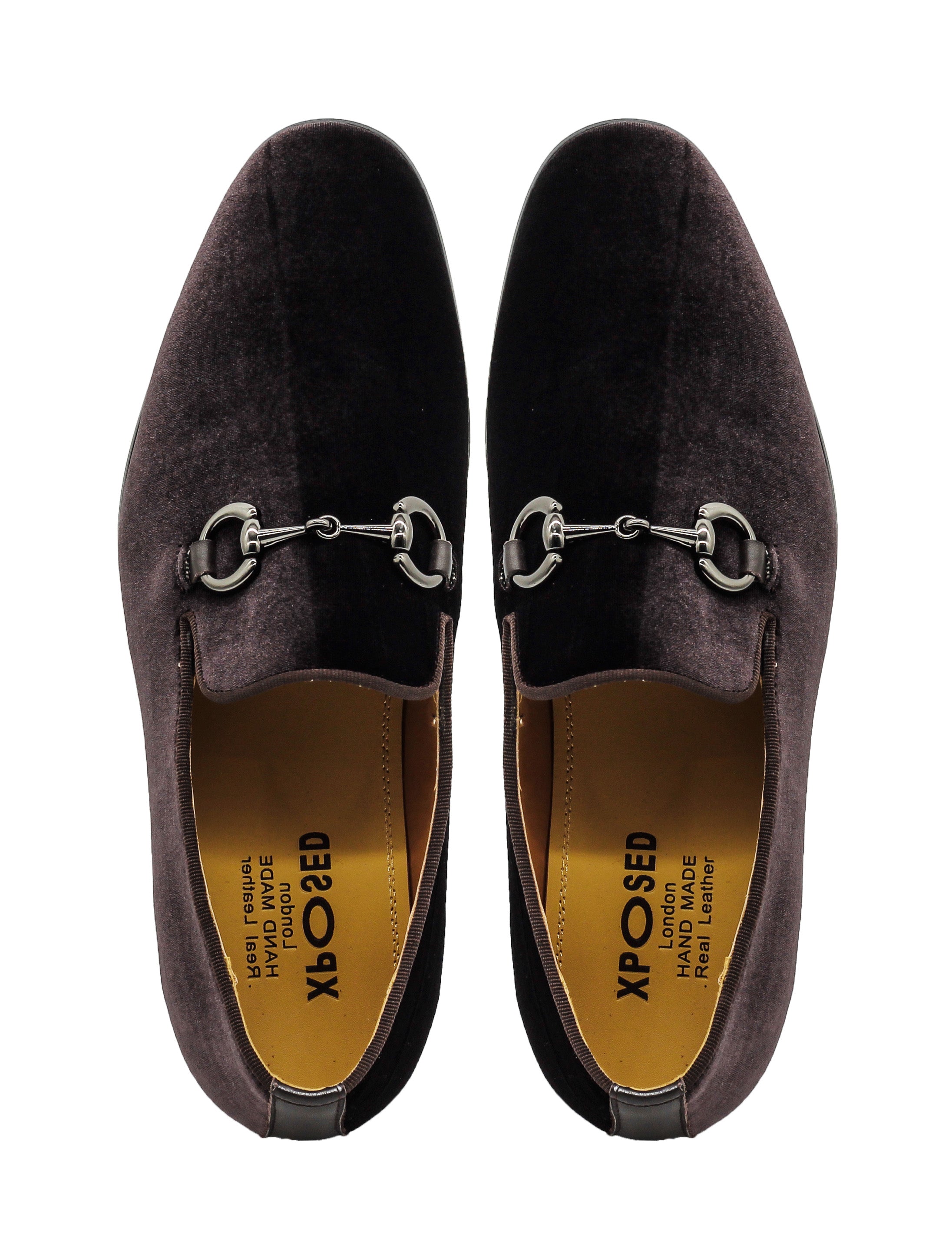 Brown Velvet Loafers with Snaffle Bit Buckle