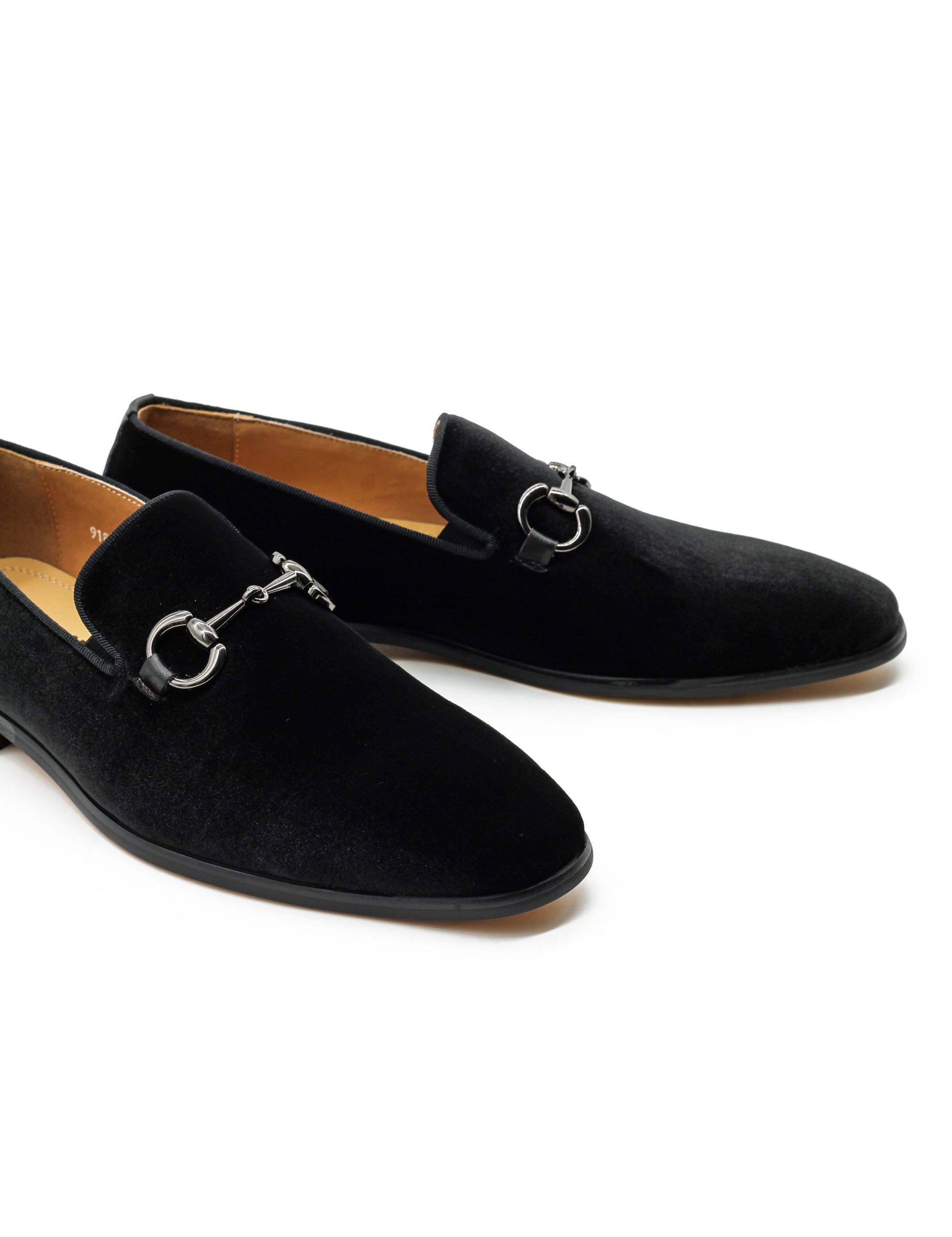 Black Velvet Loafers with Snaffle Bit Buckle
