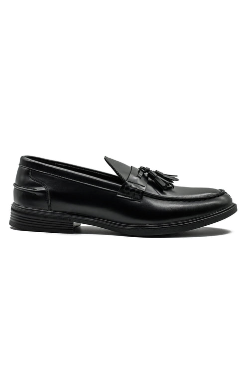 Men’s Black Faux Leather Retro Tassel Loafers