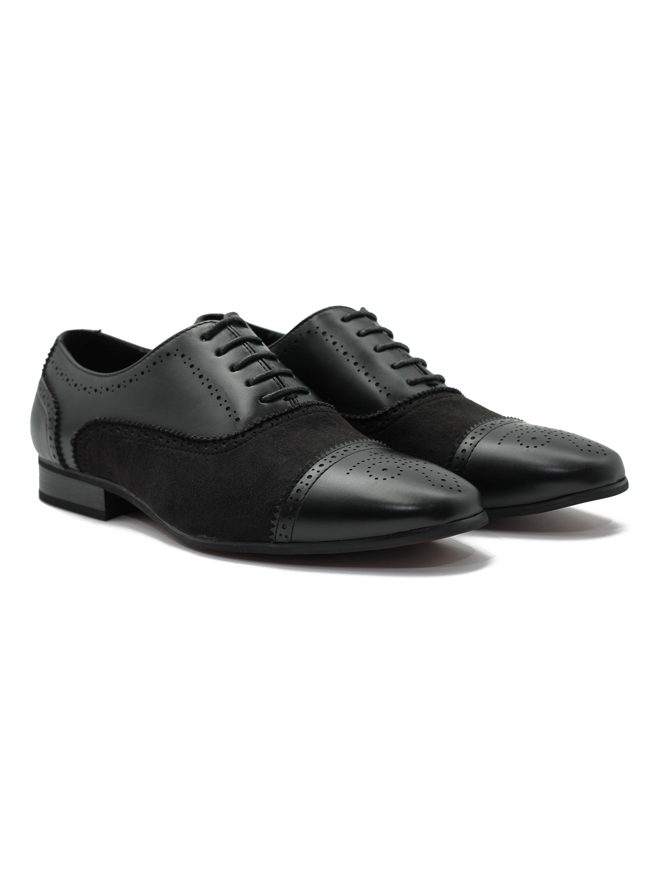 BROGUE - BLACK SUEDE & LEATHER OXFORD LACE UP