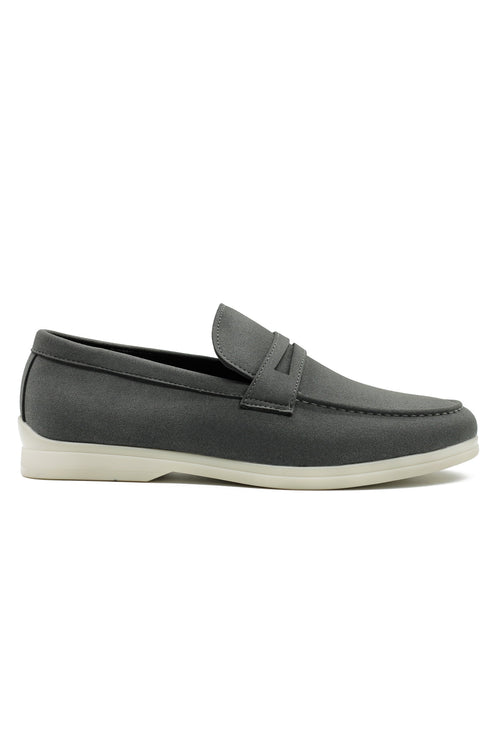 Grey Faux Suede Penny Loafers Lightweight Slip-Ons