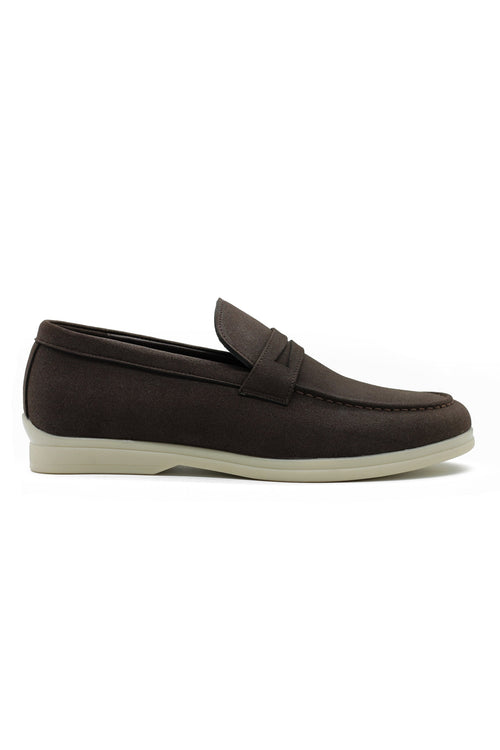 Dark Brown Faux Suede Penny Loafers Slip-Ons
