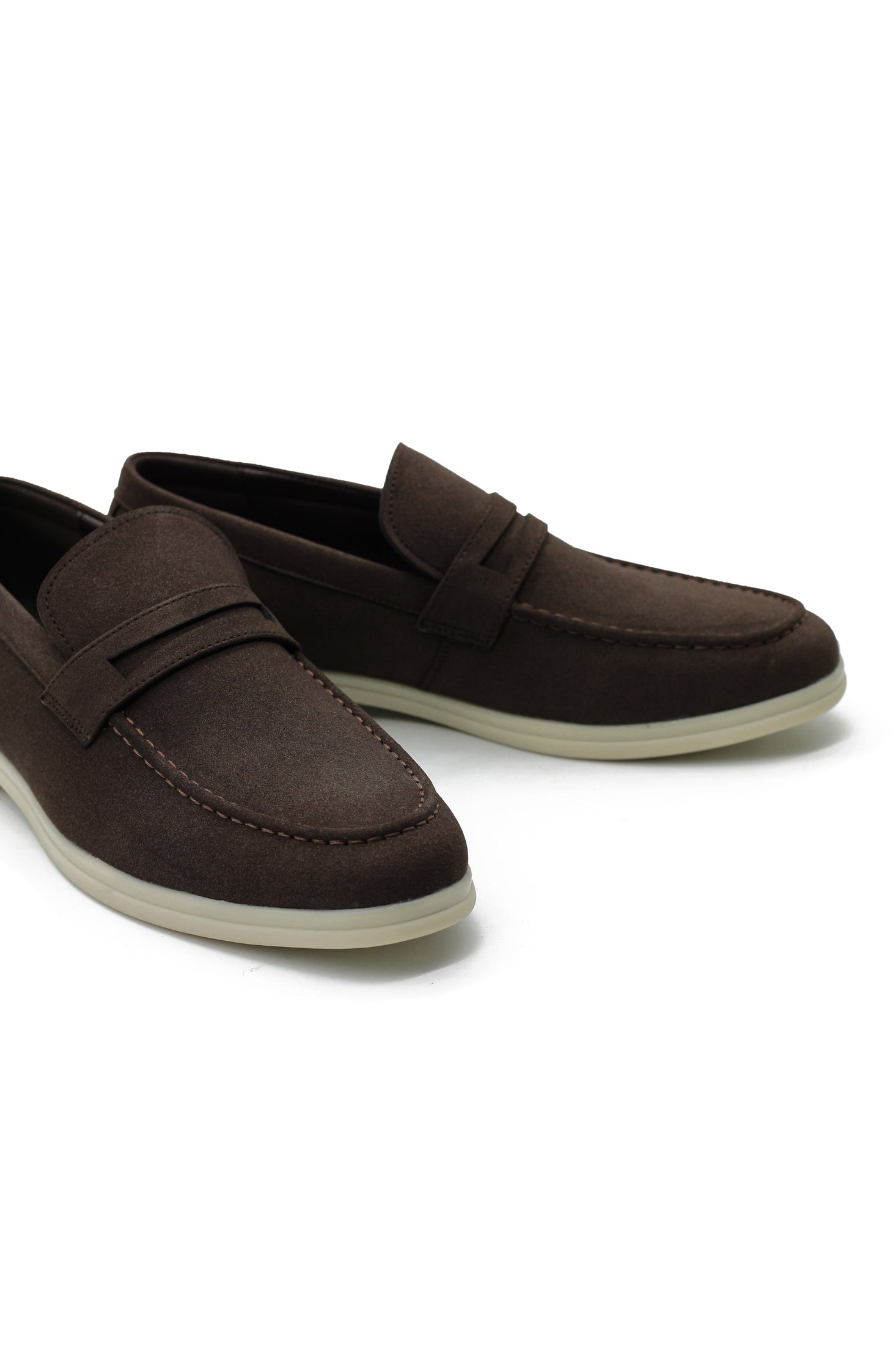 Dark Brown Faux Suede Penny Loafers Slip-Ons