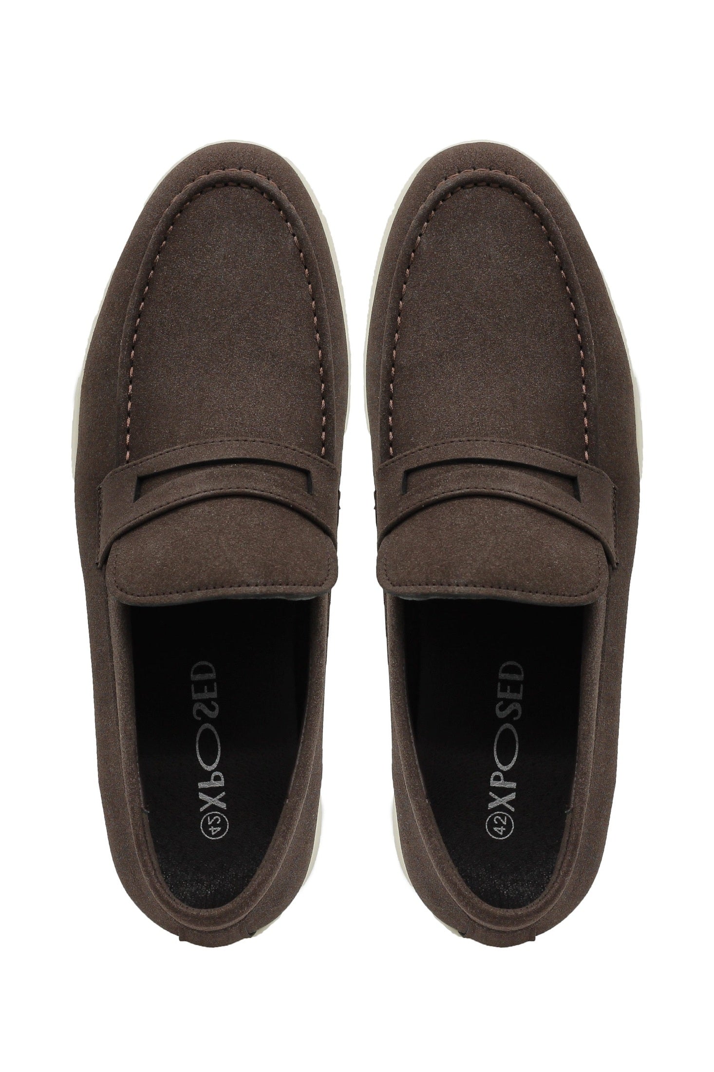Dark Brown Faux Suede Penny Loafers Slip-Ons