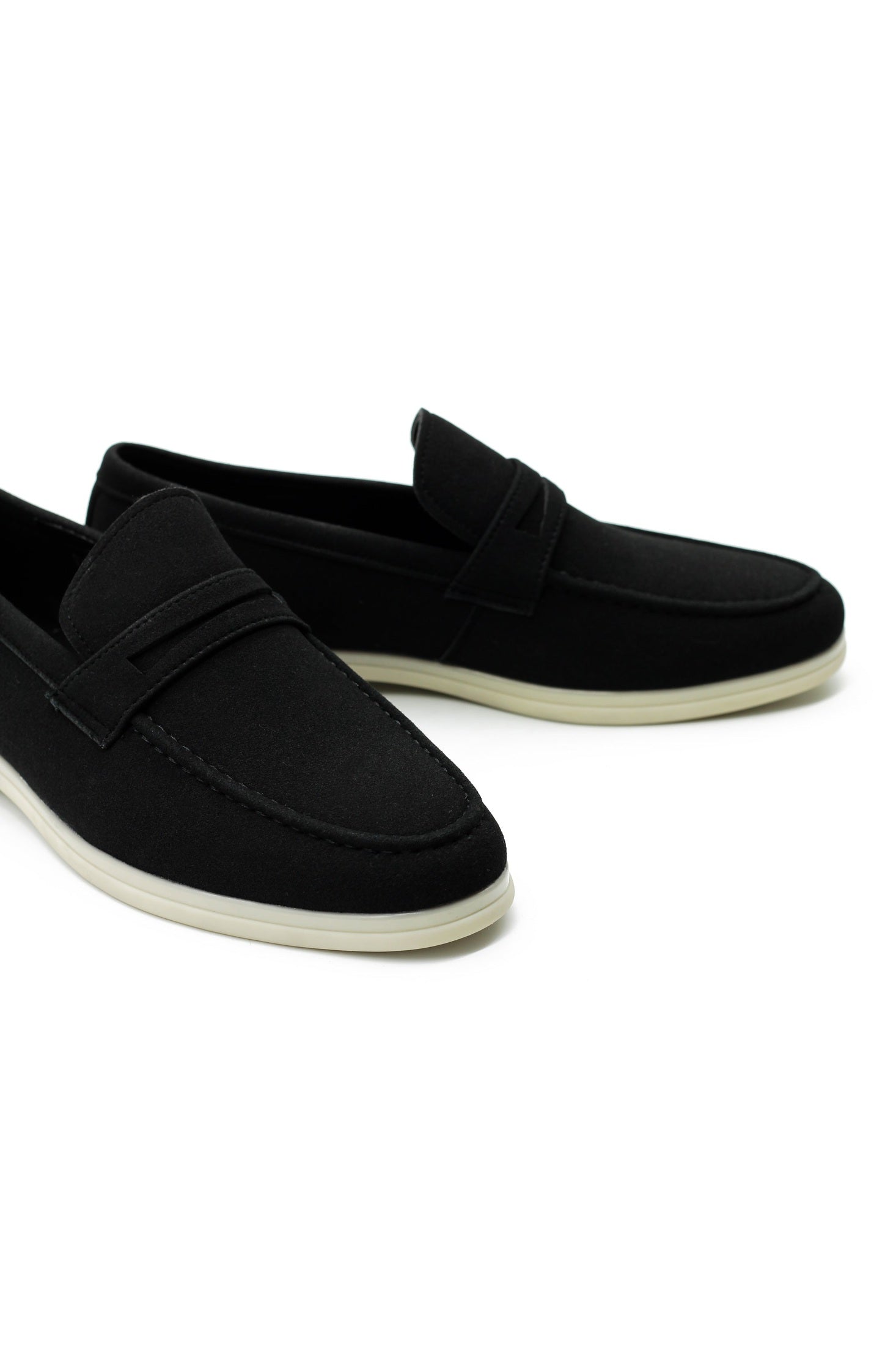 Black Faux Suede Leather Penny Loafers Lightweight