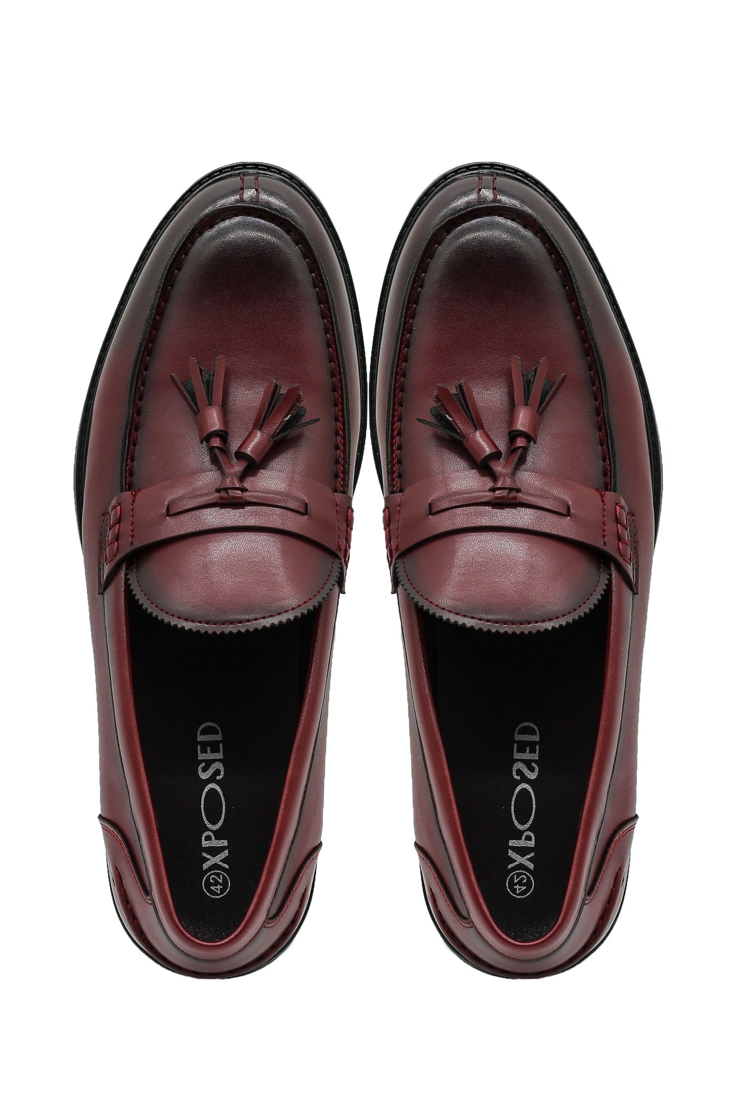 Burgundy Faux Leather Tassel Loafers Retro Slip-On Dress Shoes